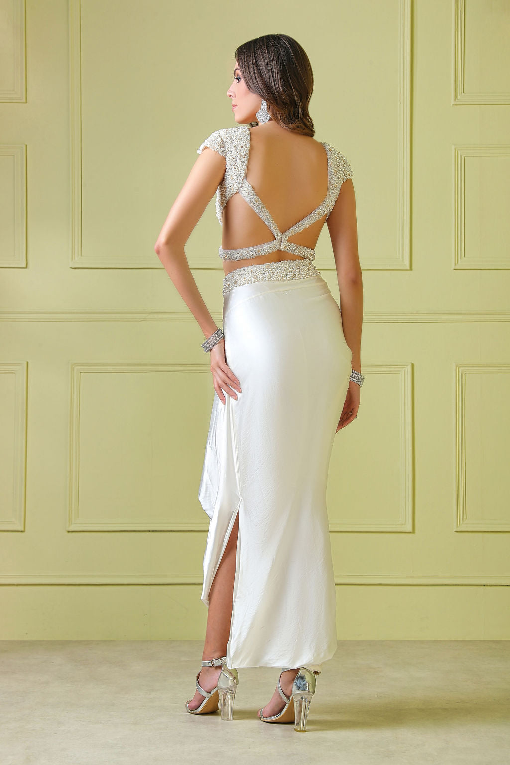 Cream hand embroidered top with beautiful pullup skirt