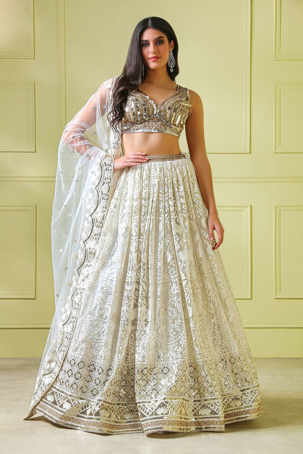 Embroider Lehenga wih beautiful Beige Embroidery top