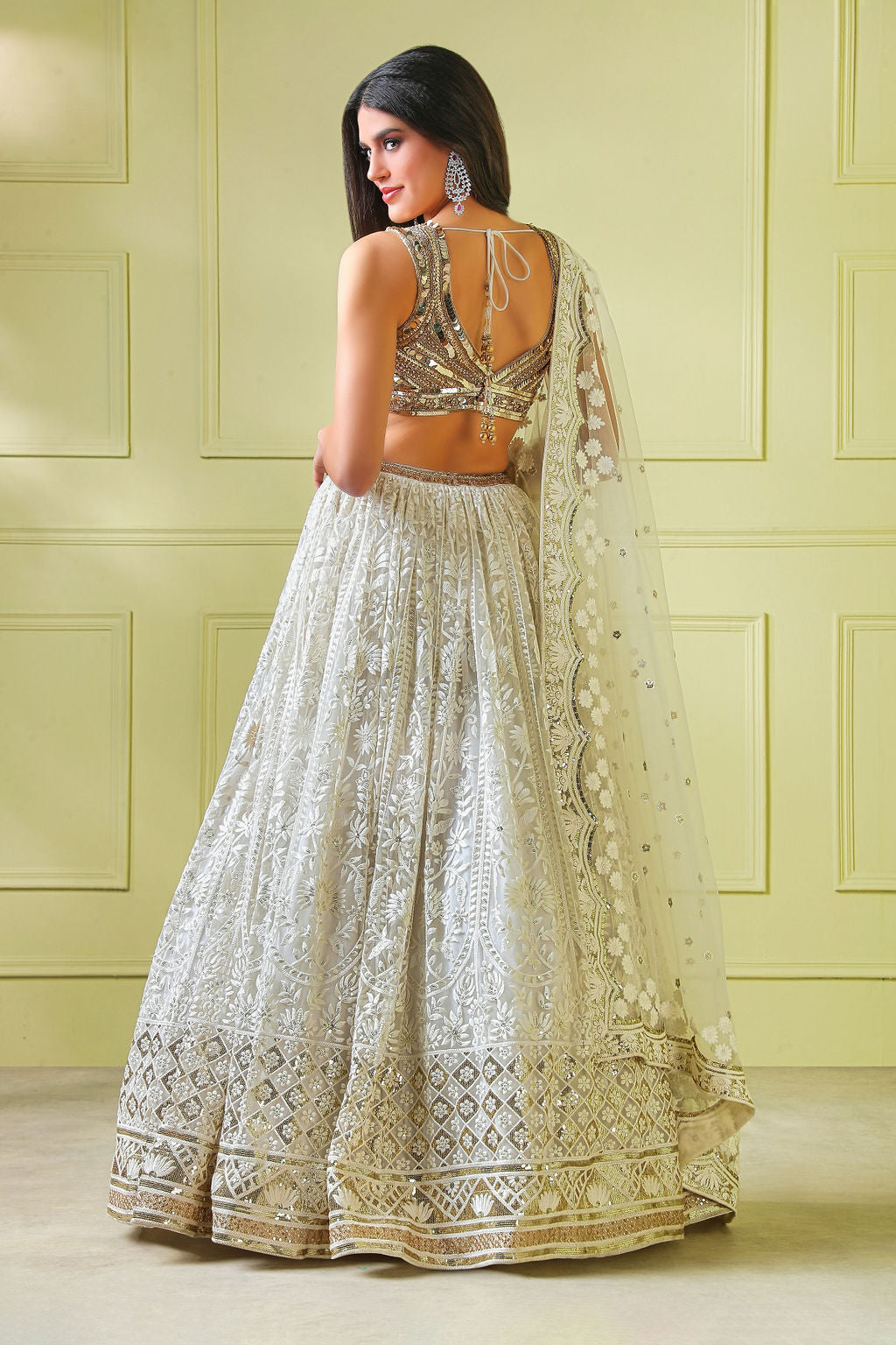 Embroider Lehenga wih beautiful Beige Embroidery top