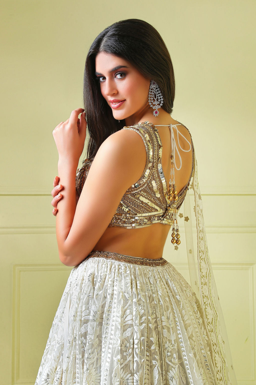 Embroider Lehenga wih beautiful Beige Embroidery top