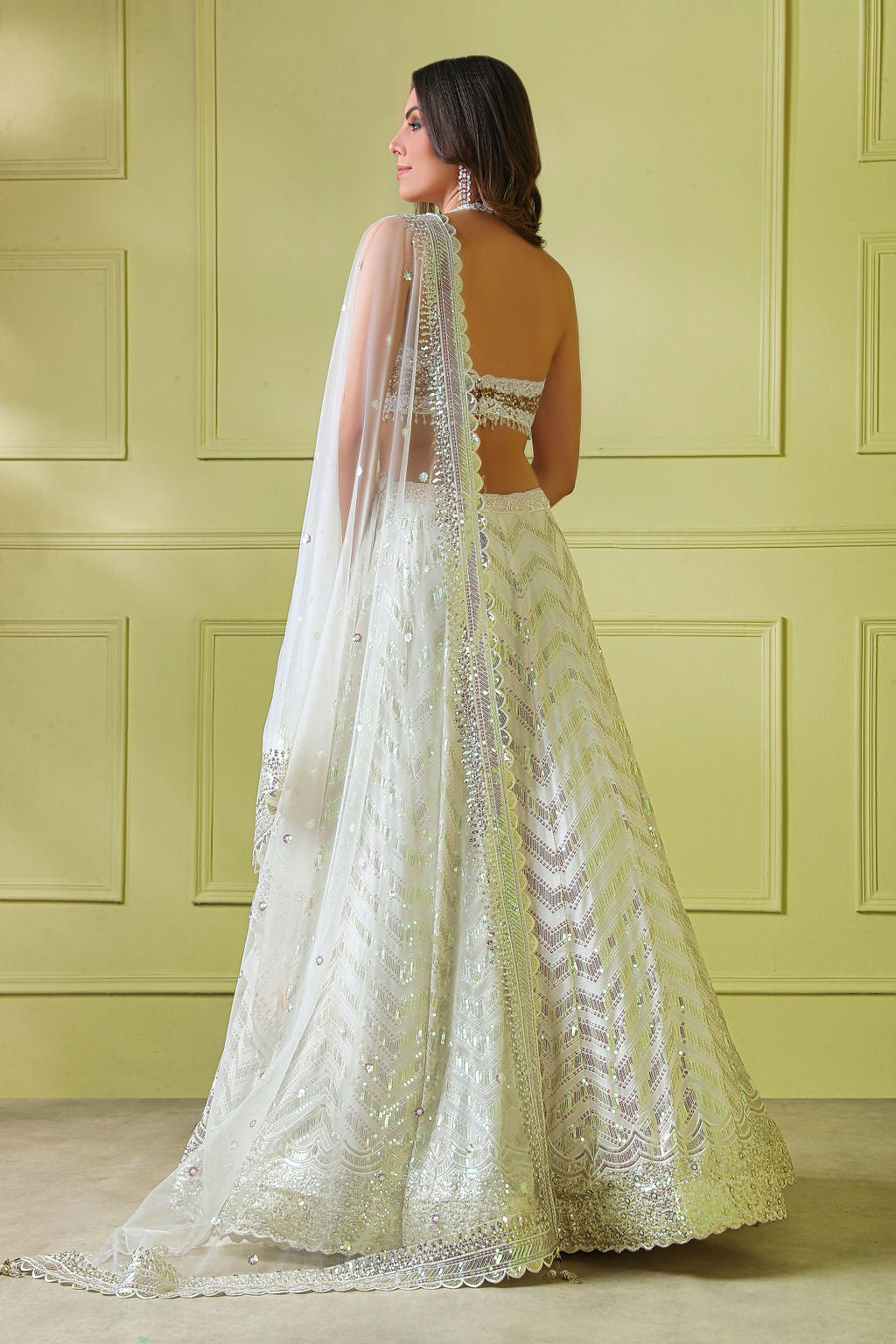 White embroidery Lehenga with embroidery halter top