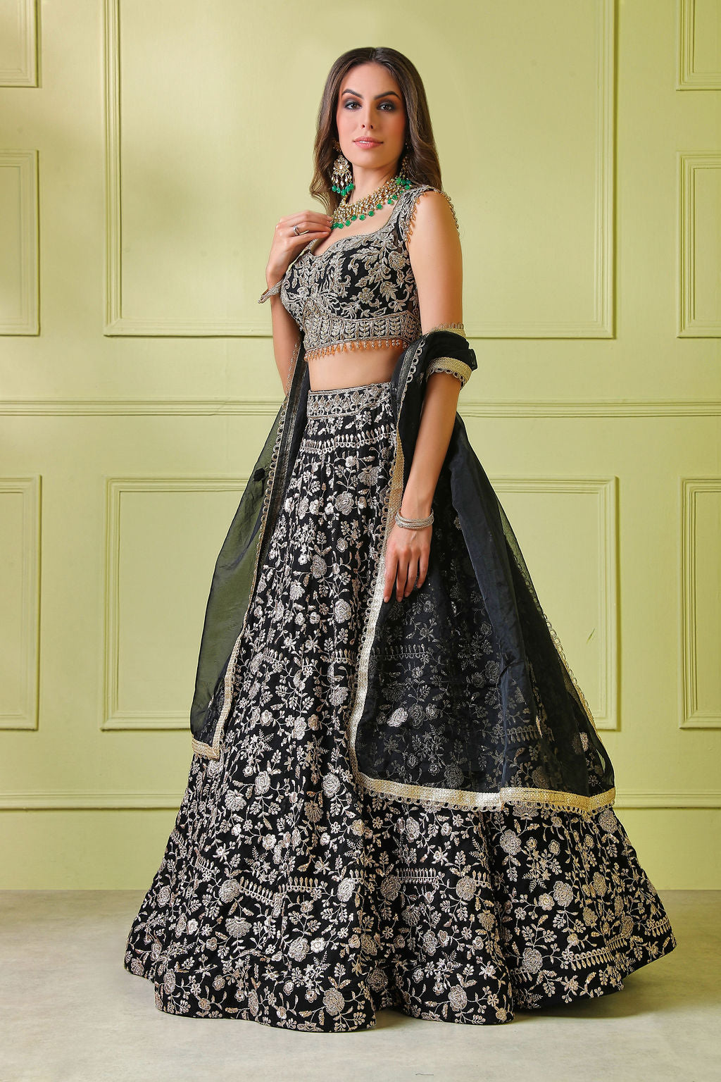 Black embroidered top and embroidered Skirt