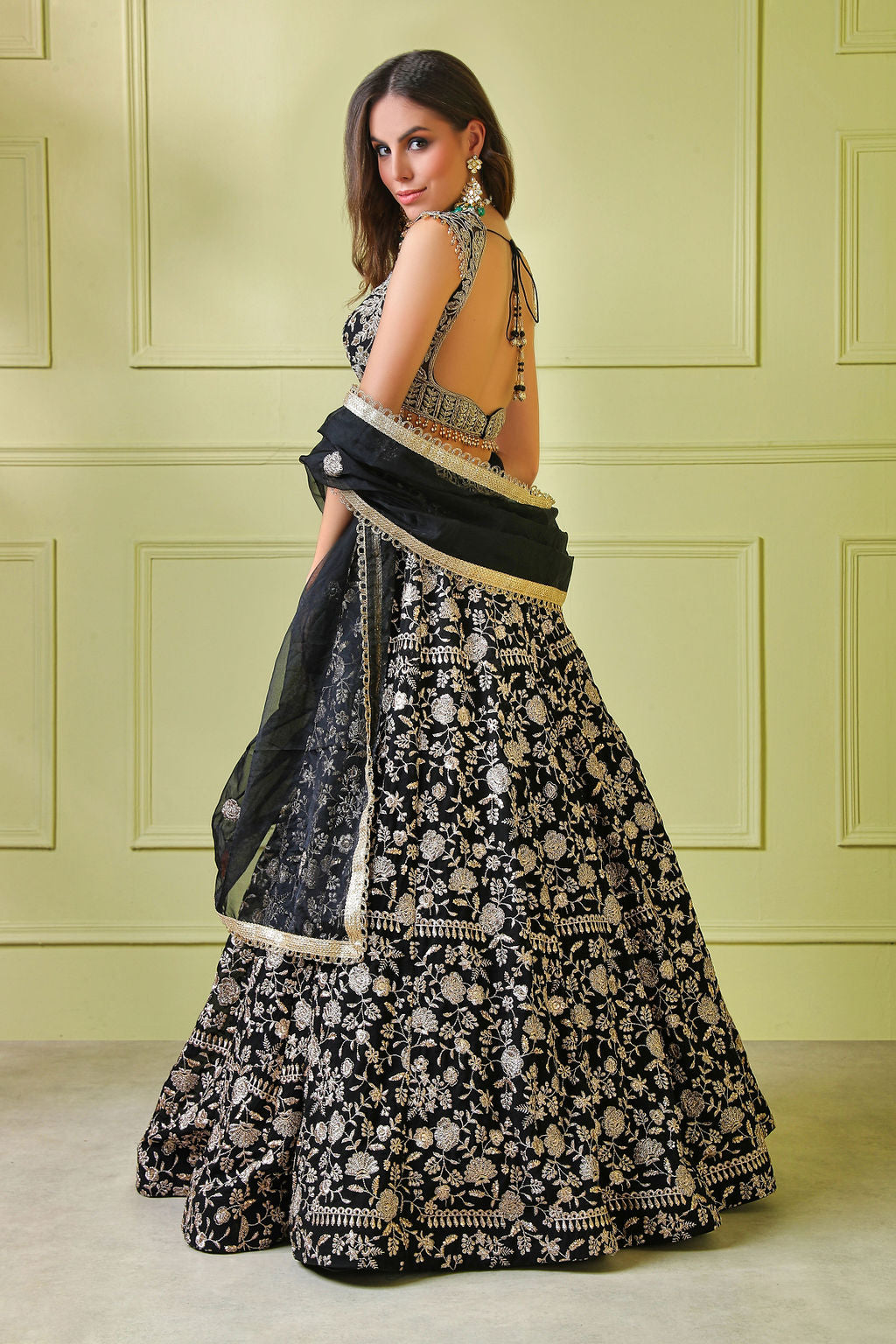 Black embroidered top and embroidered Skirt