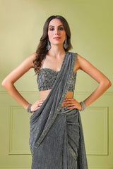 Grey hand embroidered top and Stitch saree