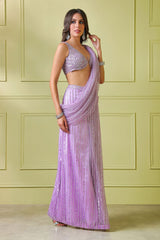 Lilac hand embroidered top and Stitch saree