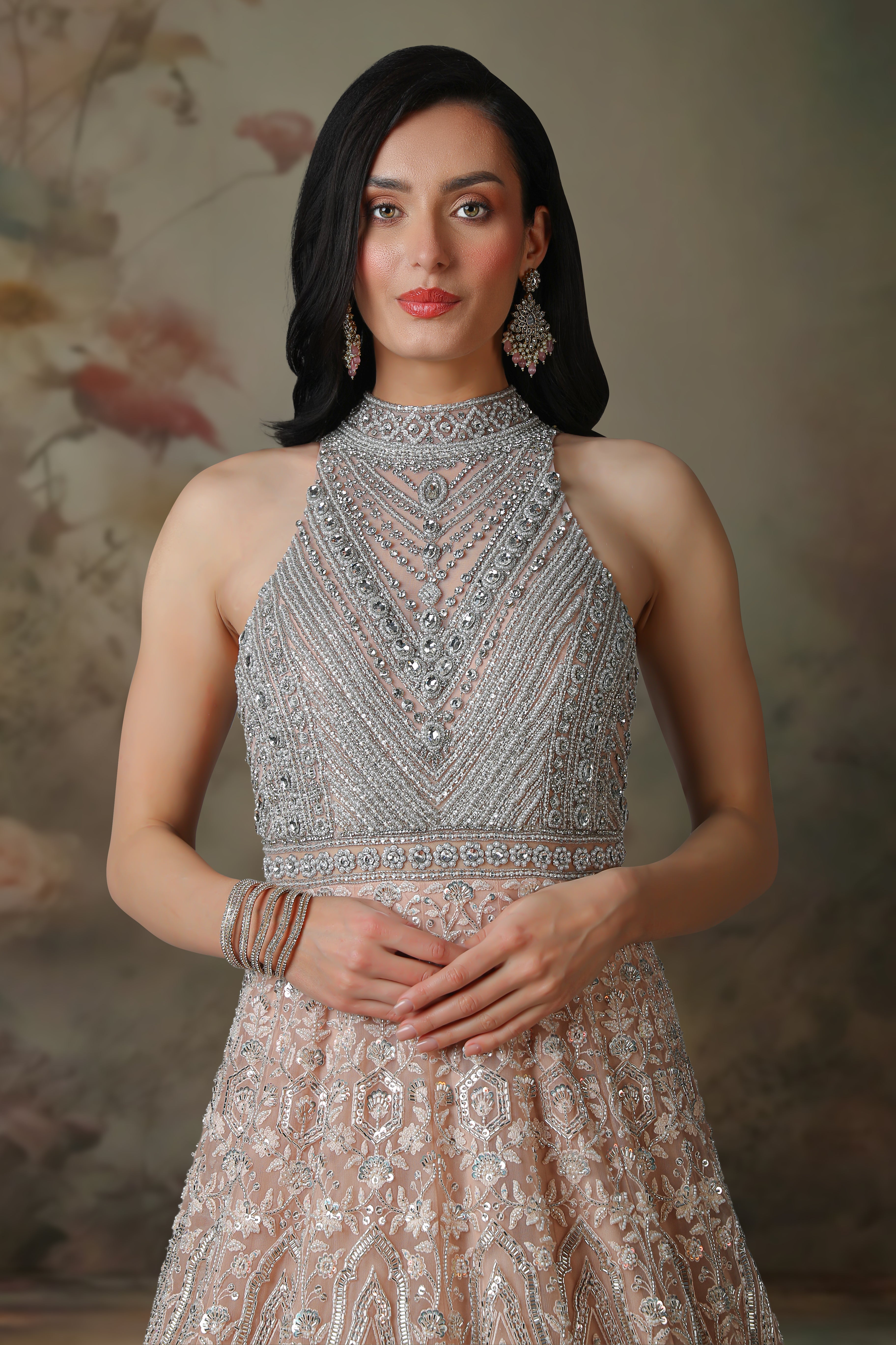 GREY EMB PEACH EMB KALI GOWN