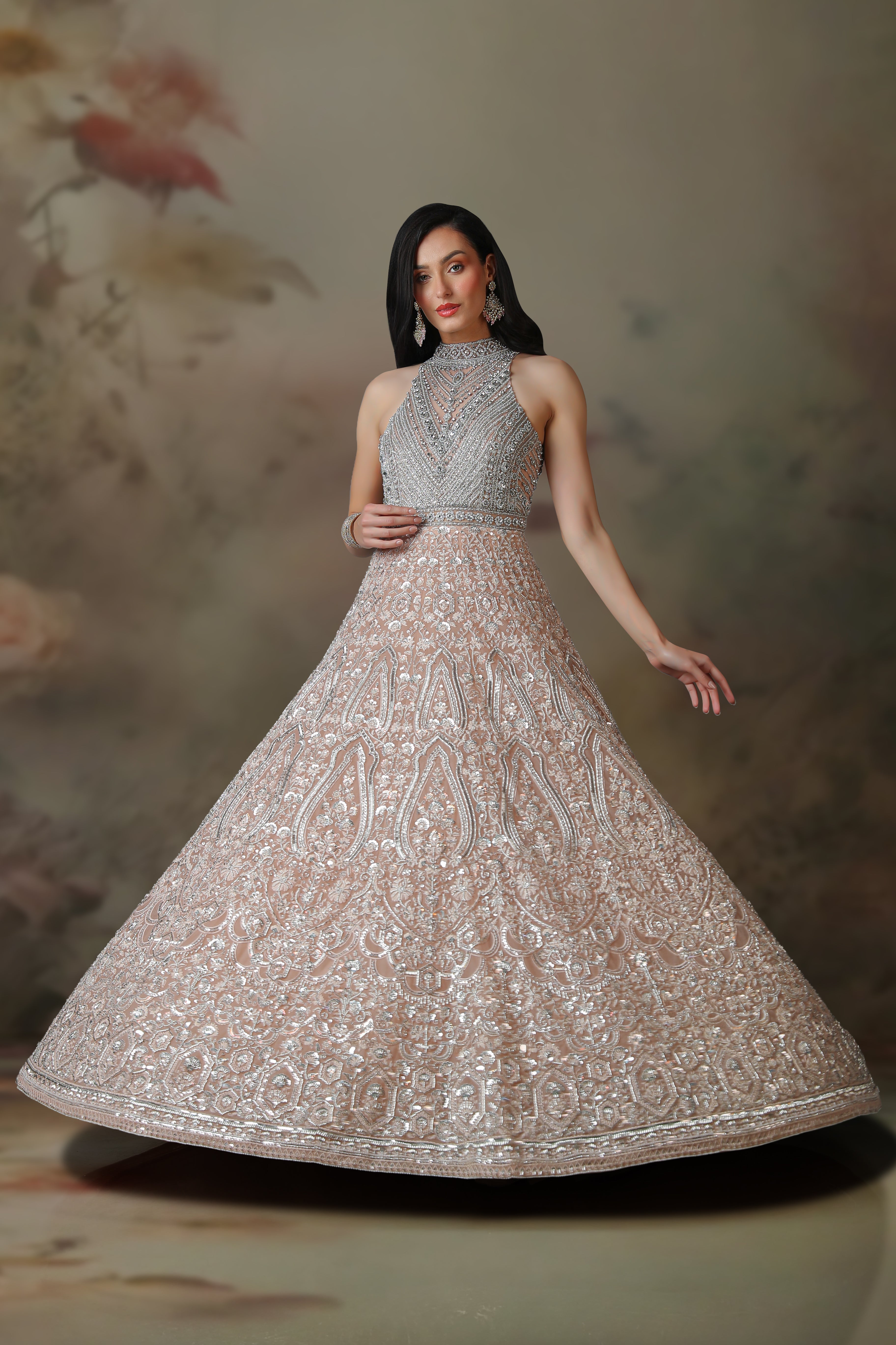 GREY EMB PEACH EMB KALI GOWN