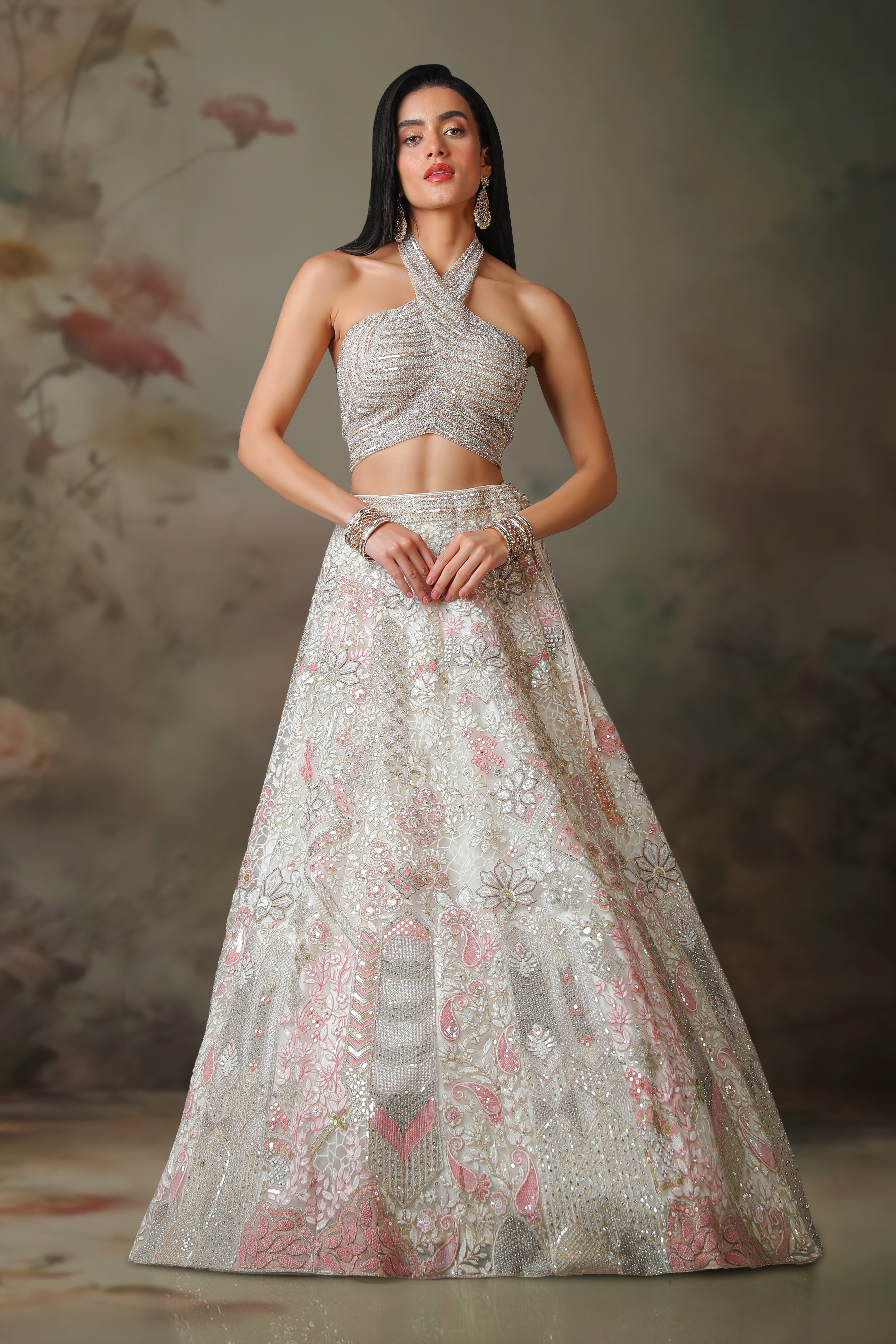 IVORY TOP WITH EMB KALI SKIRT