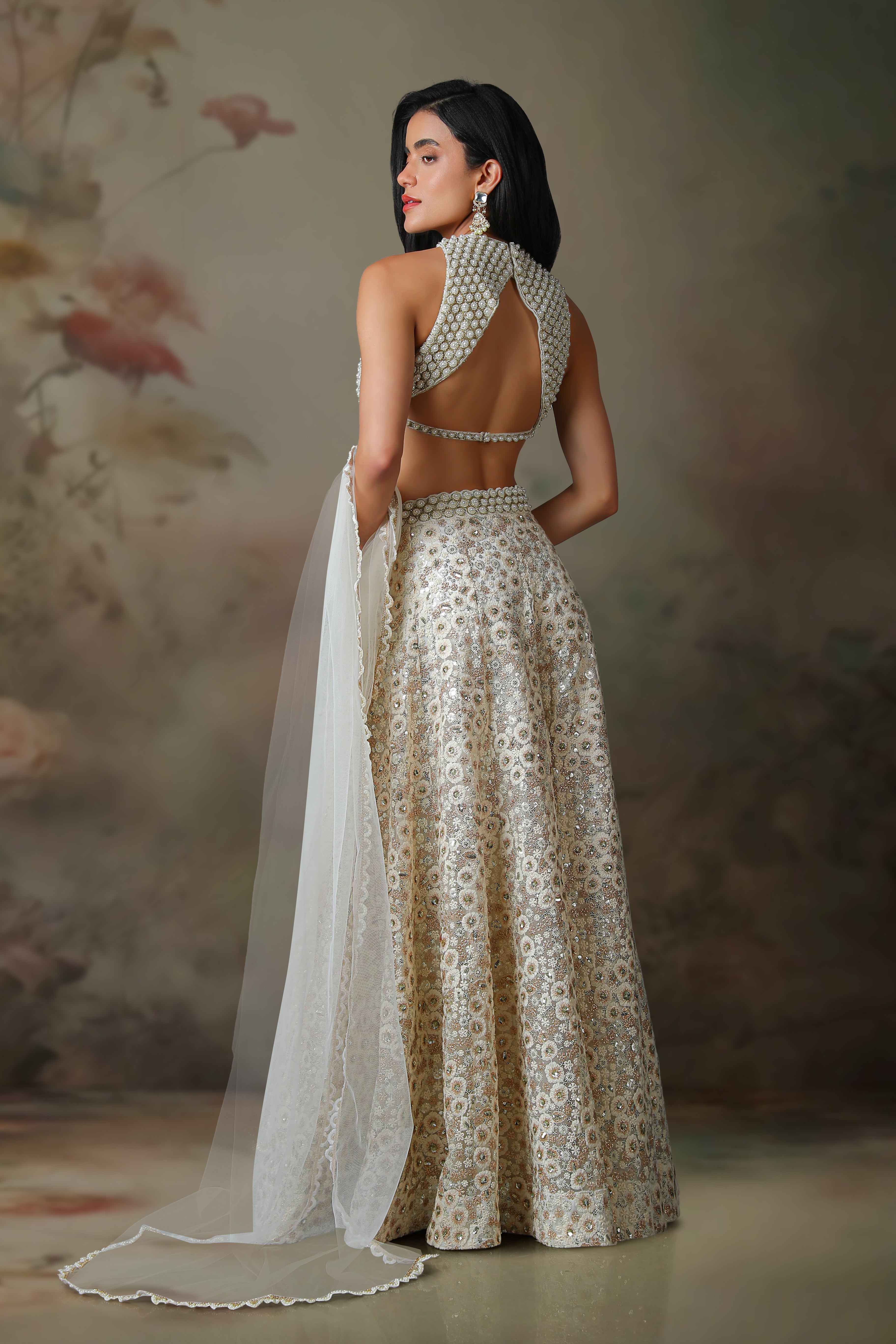 IVORY PEARL TOP WITH IVORY SHARARA