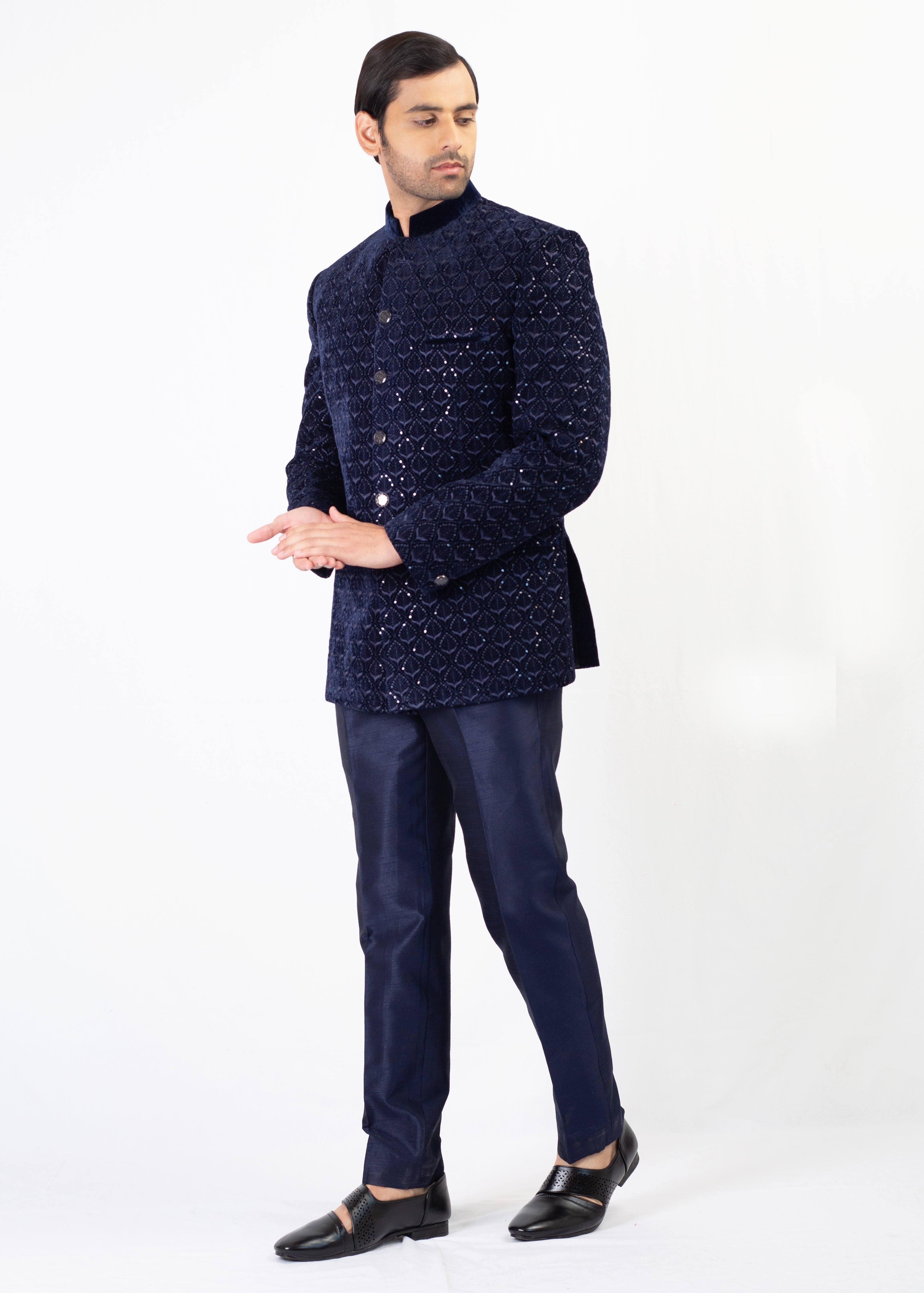 NAVY BLUE SEQUENCE EMBROIDERY BLAZER WITH TROUSER