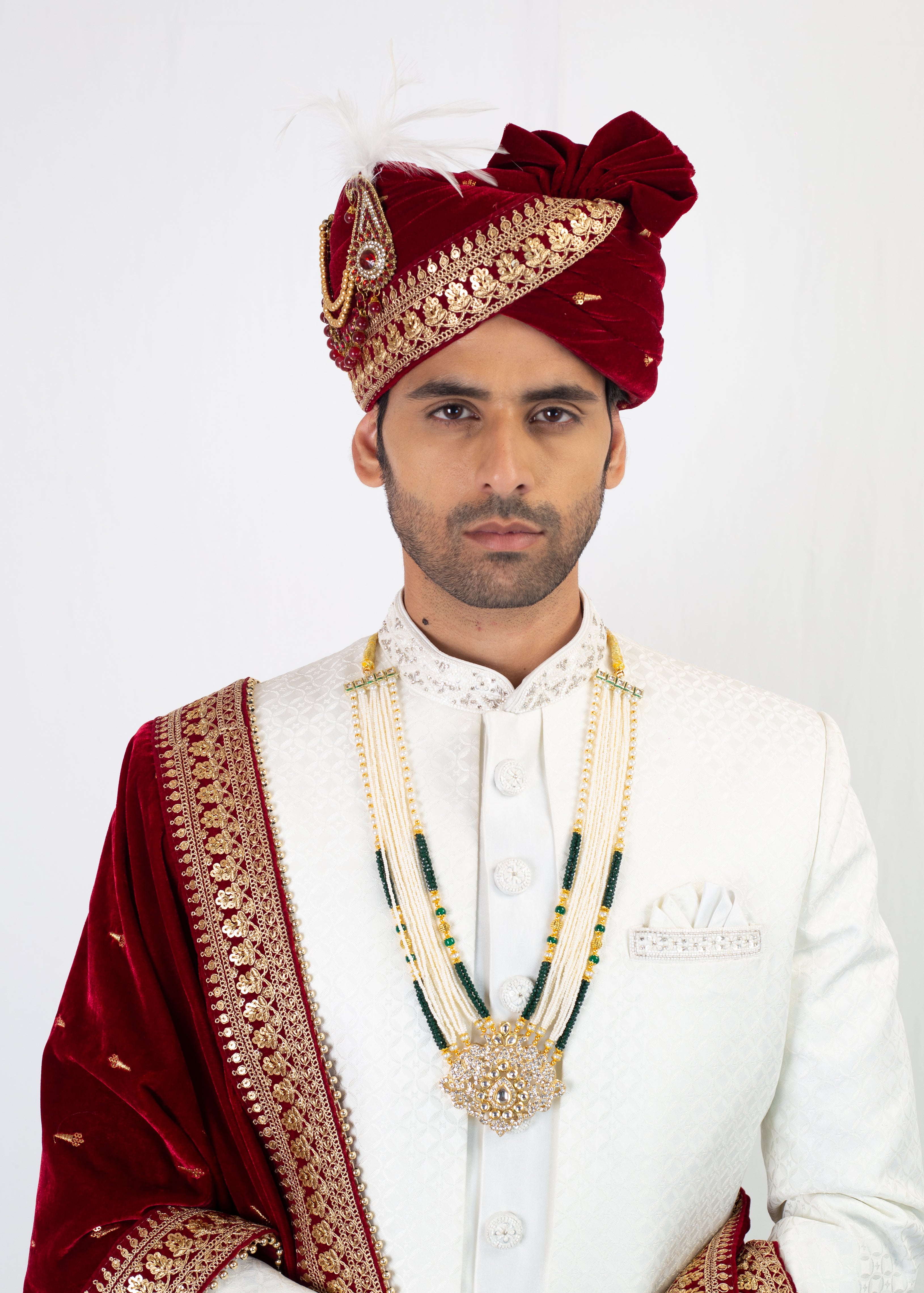 WHITE EMBROIDERY SHERWANI WITH TROUSER