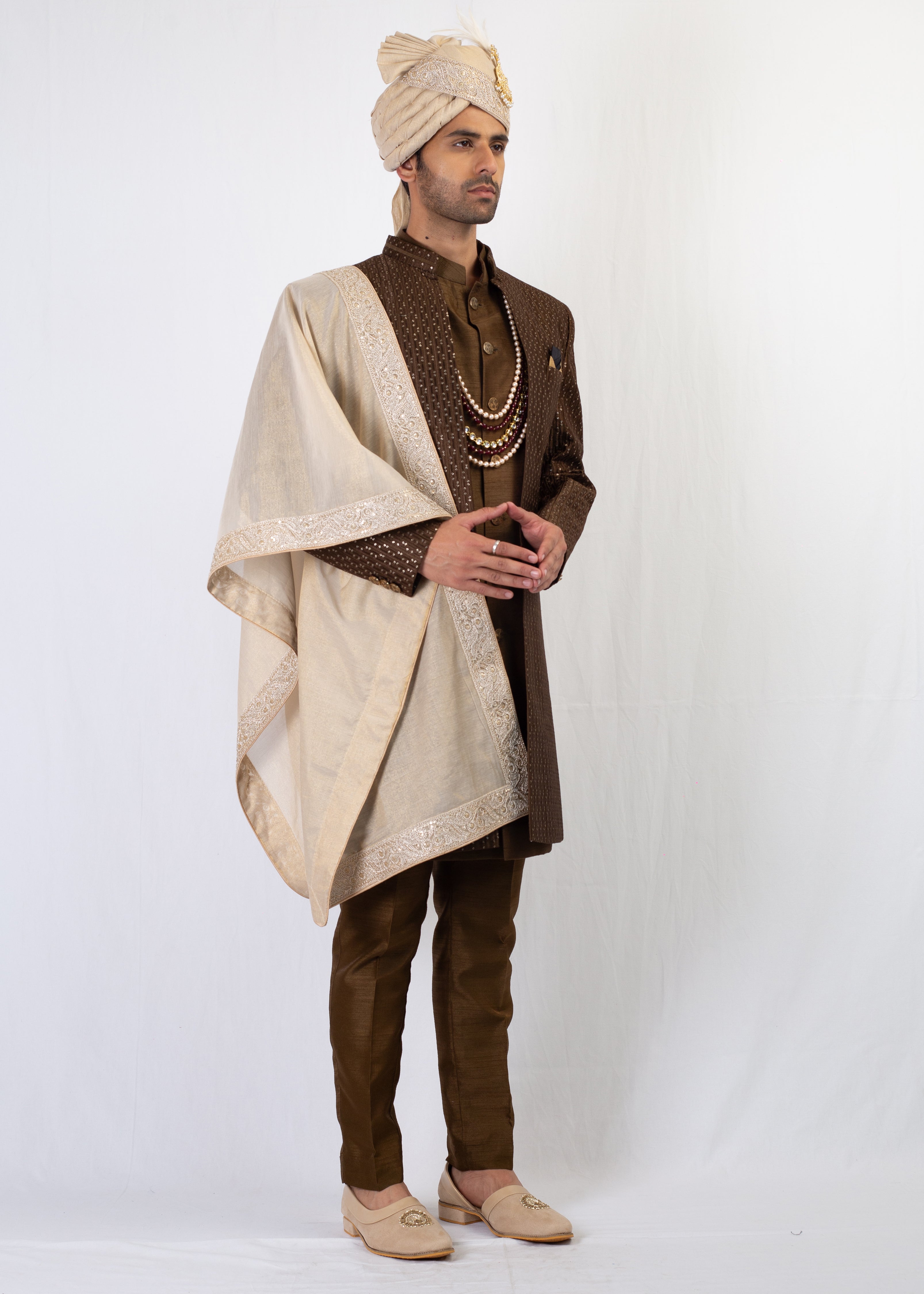 MEHENDI GREEN EMBROIDERY SHERWANI AND KURTA WITH TROUSER