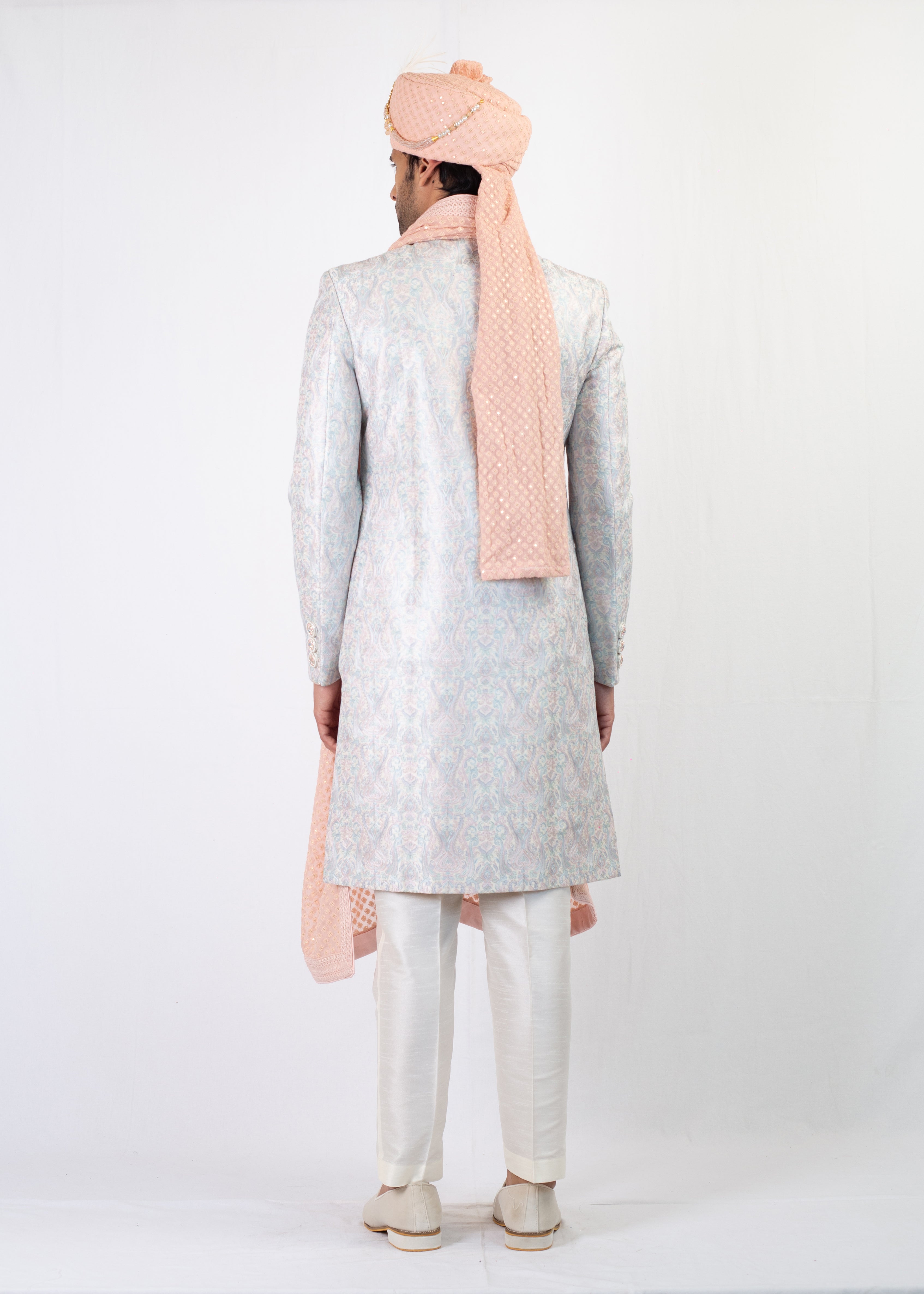 LIGHT GREY EMBROIDERY SHERWANI WITH TROUSER