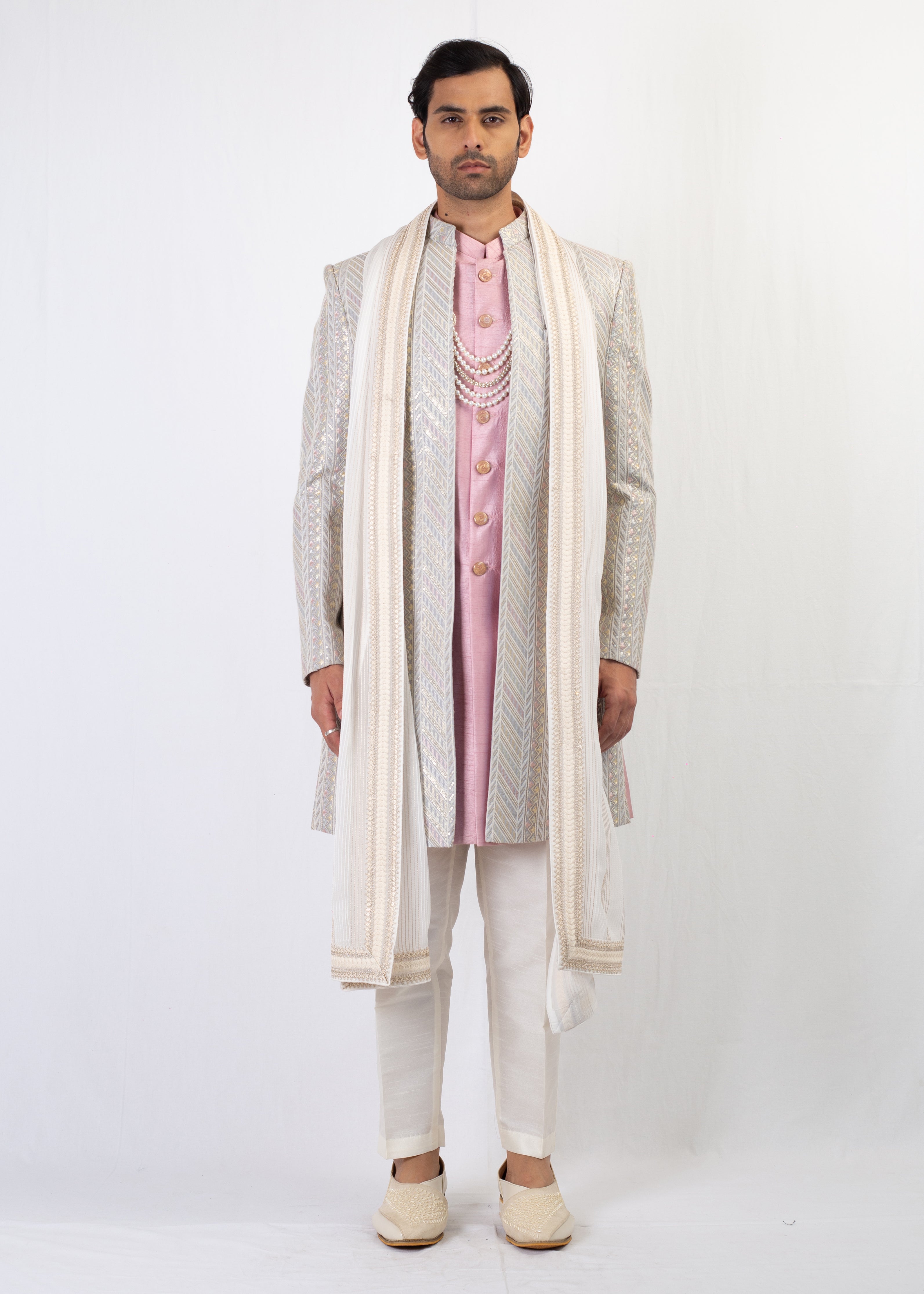 ELEGANT LIGHT GREY SHERWANI AND KURTA WITH TROUSER