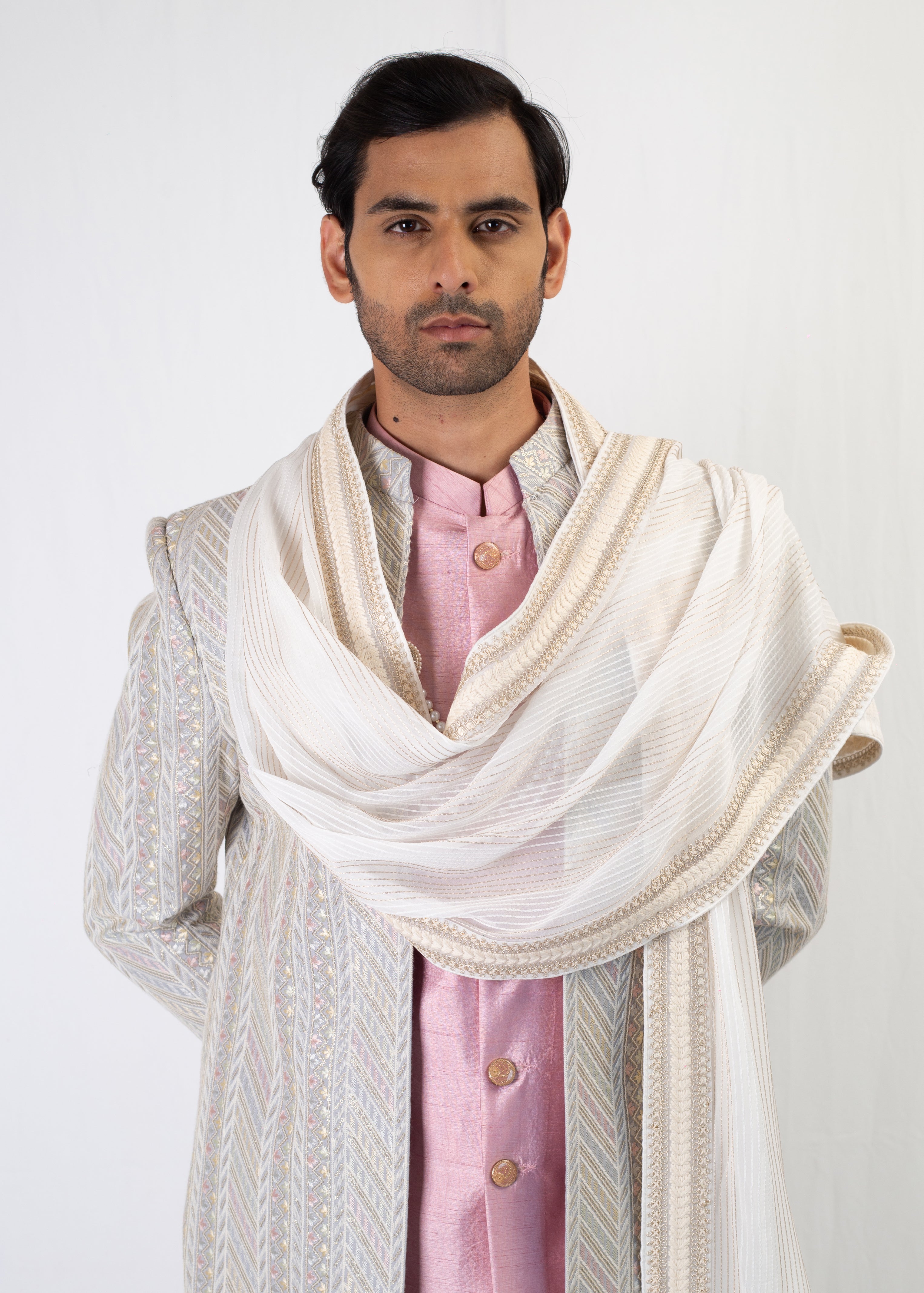 ELEGANT LIGHT GREY SHERWANI AND KURTA WITH TROUSER