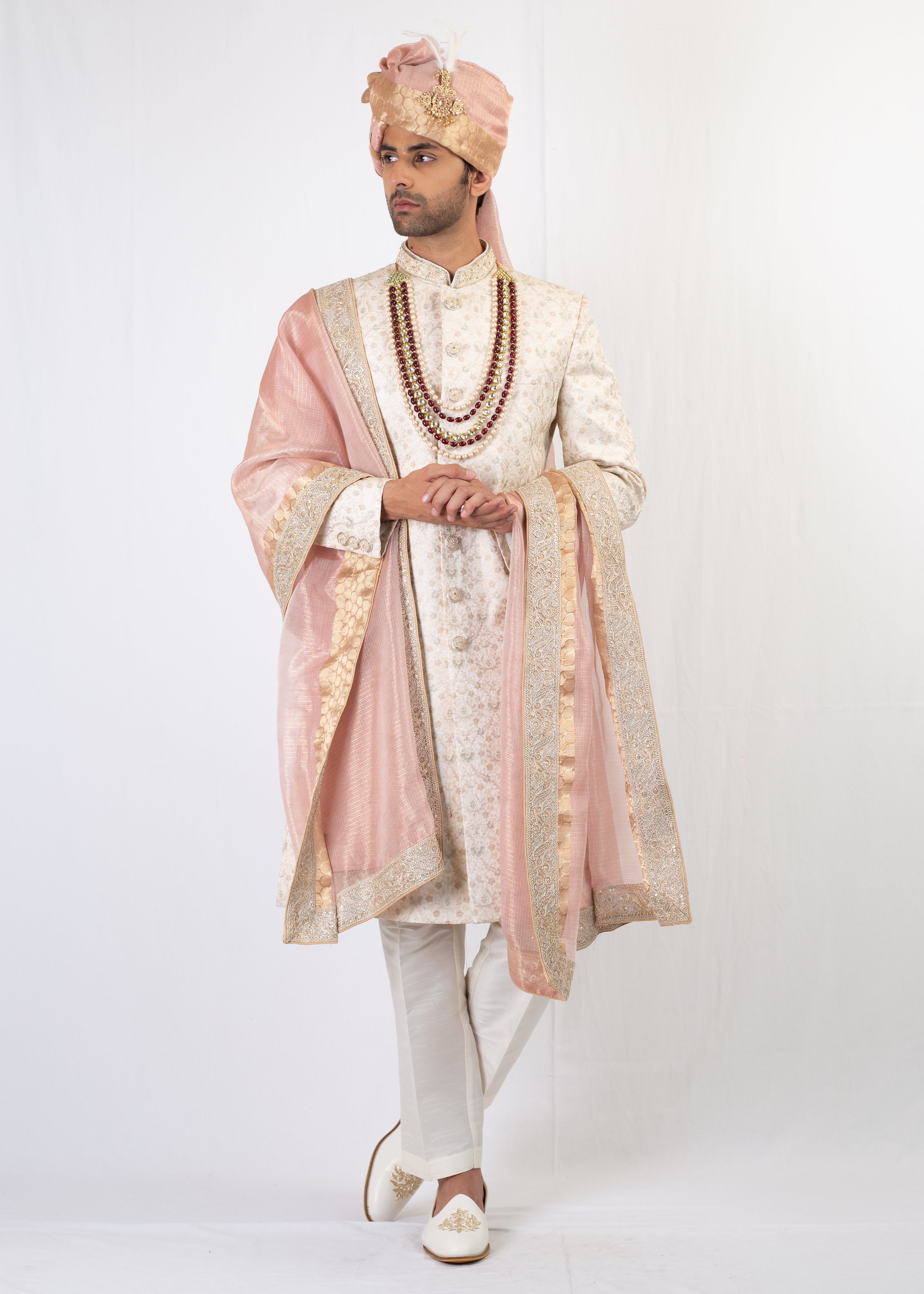 CREAM EMBROIDERY SHERWANI WITH TROUSER