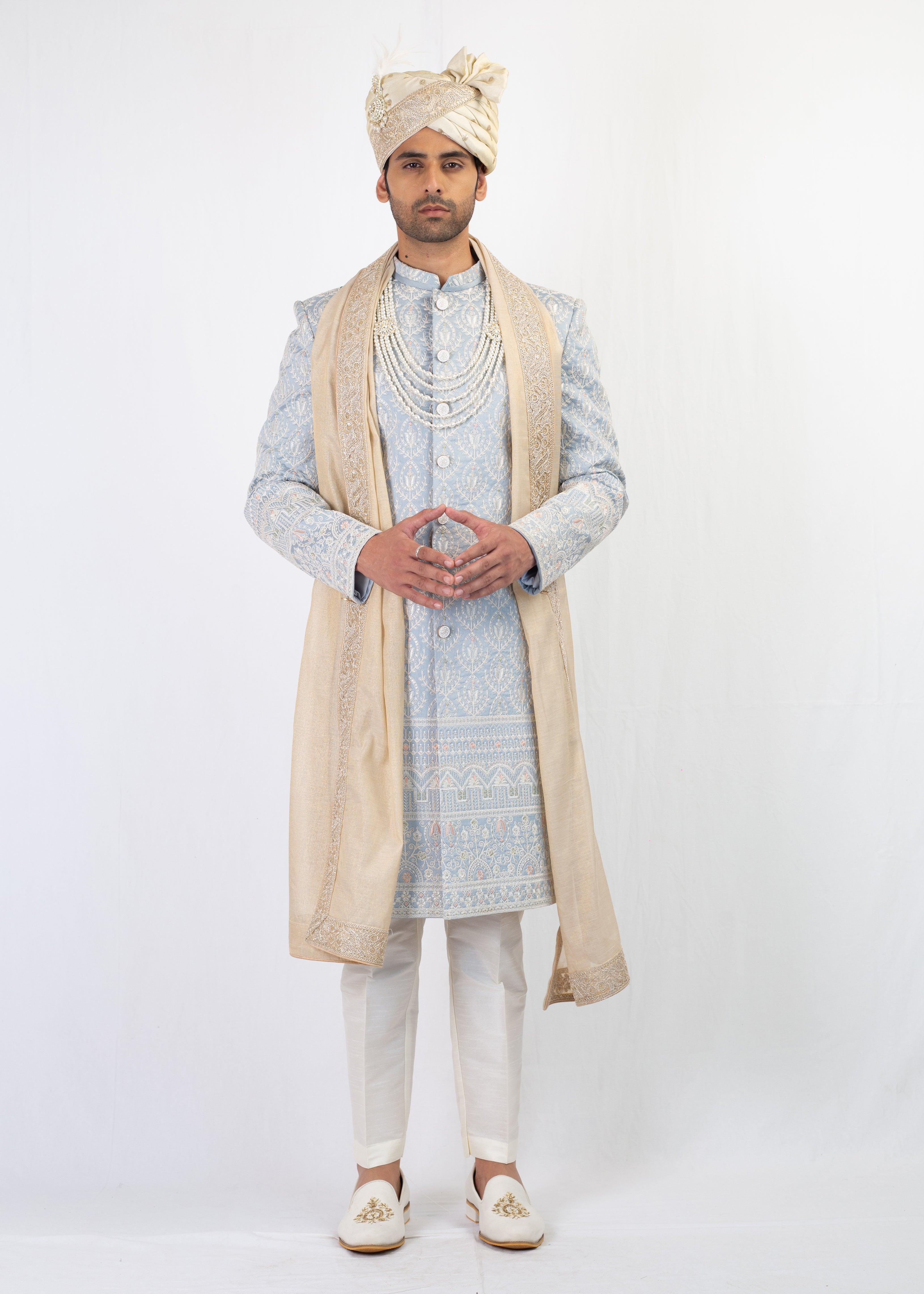 BABY BLUE ELEGANT SHERWANI WITH TROUSER