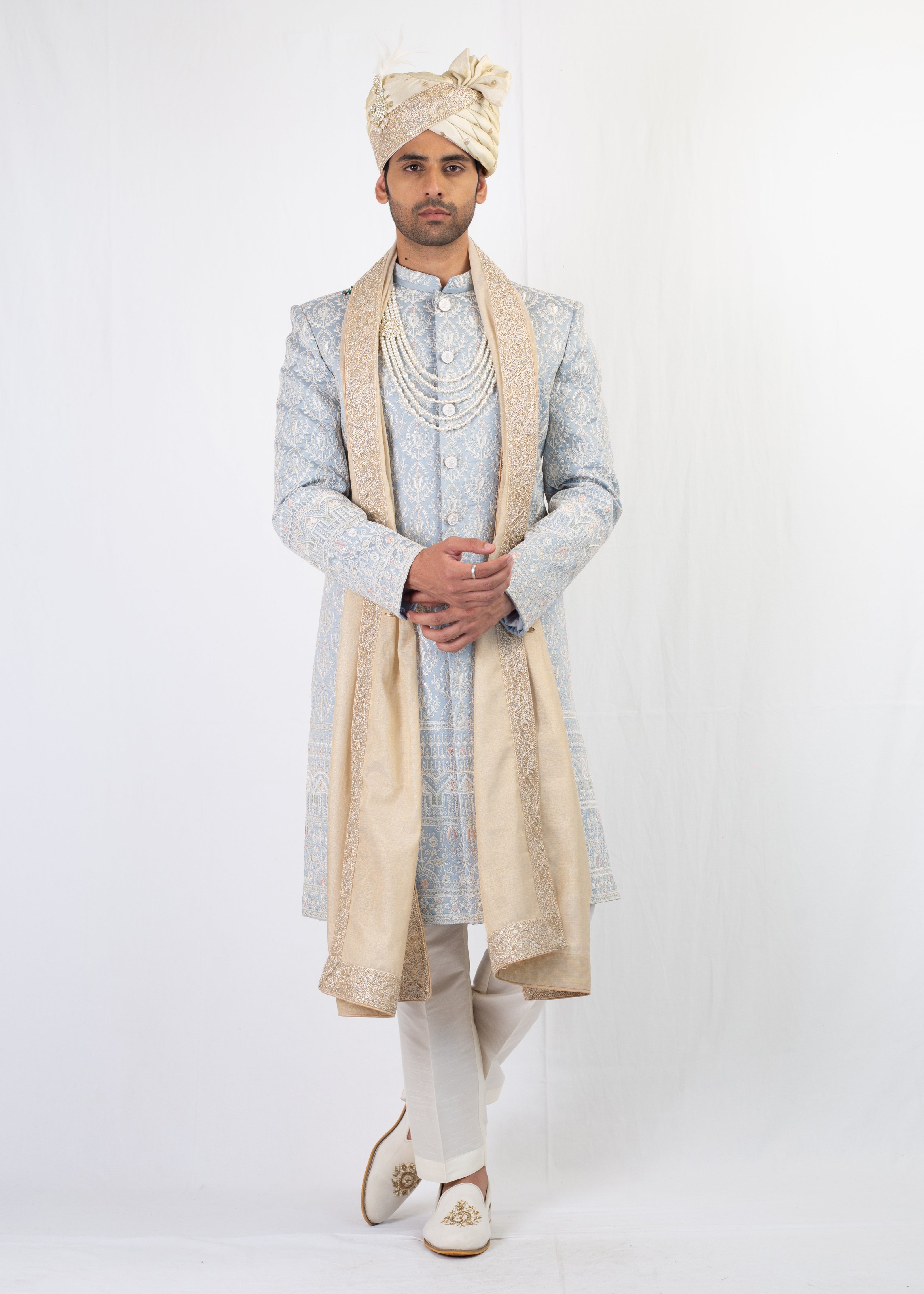 BABY BLUE ELEGANT SHERWANI WITH TROUSER