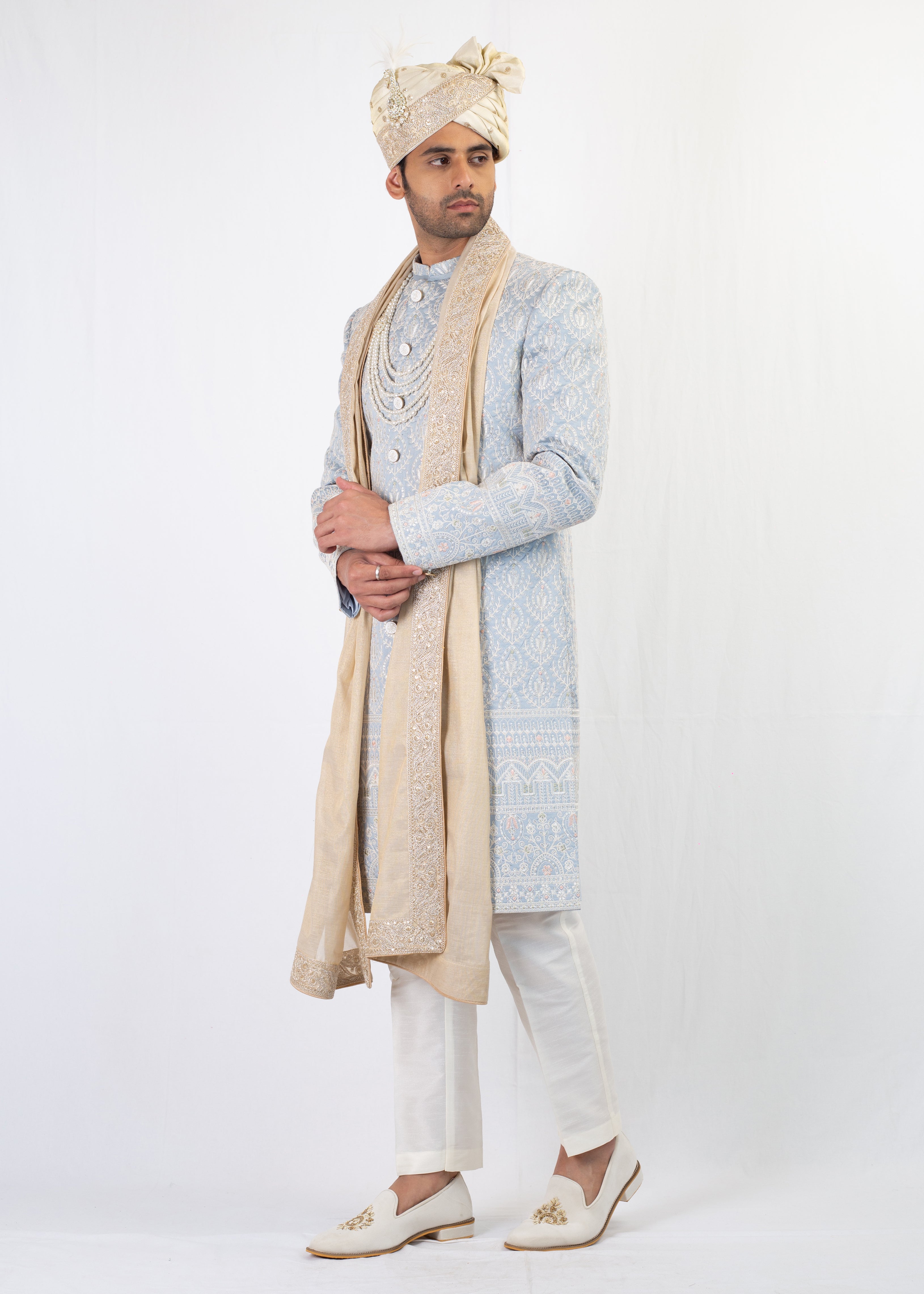 BABY BLUE ELEGANT SHERWANI WITH TROUSER