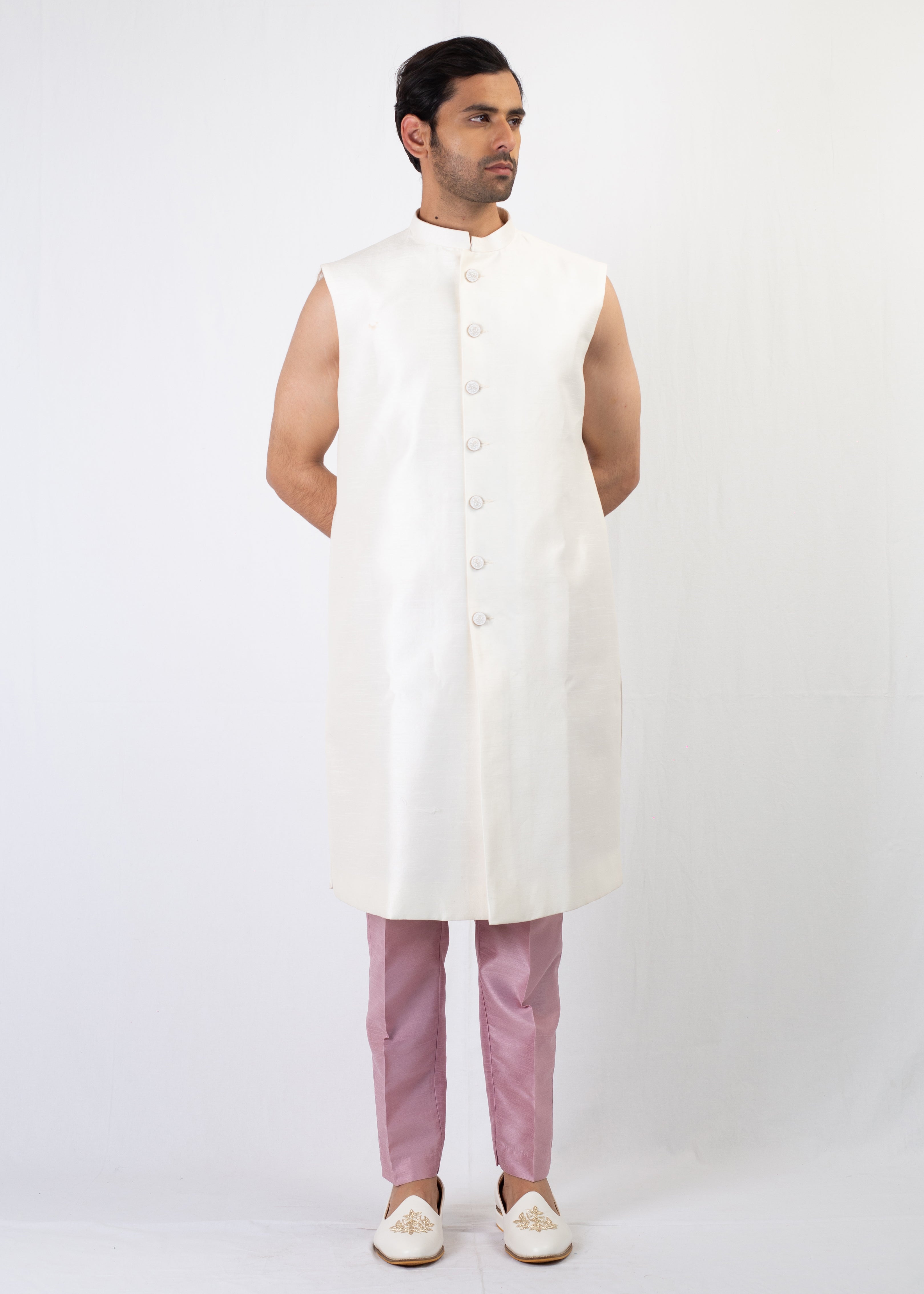 ELEGANT MAUVE WITH WHITE SHERWANI AND KURTA WITH TROUSER