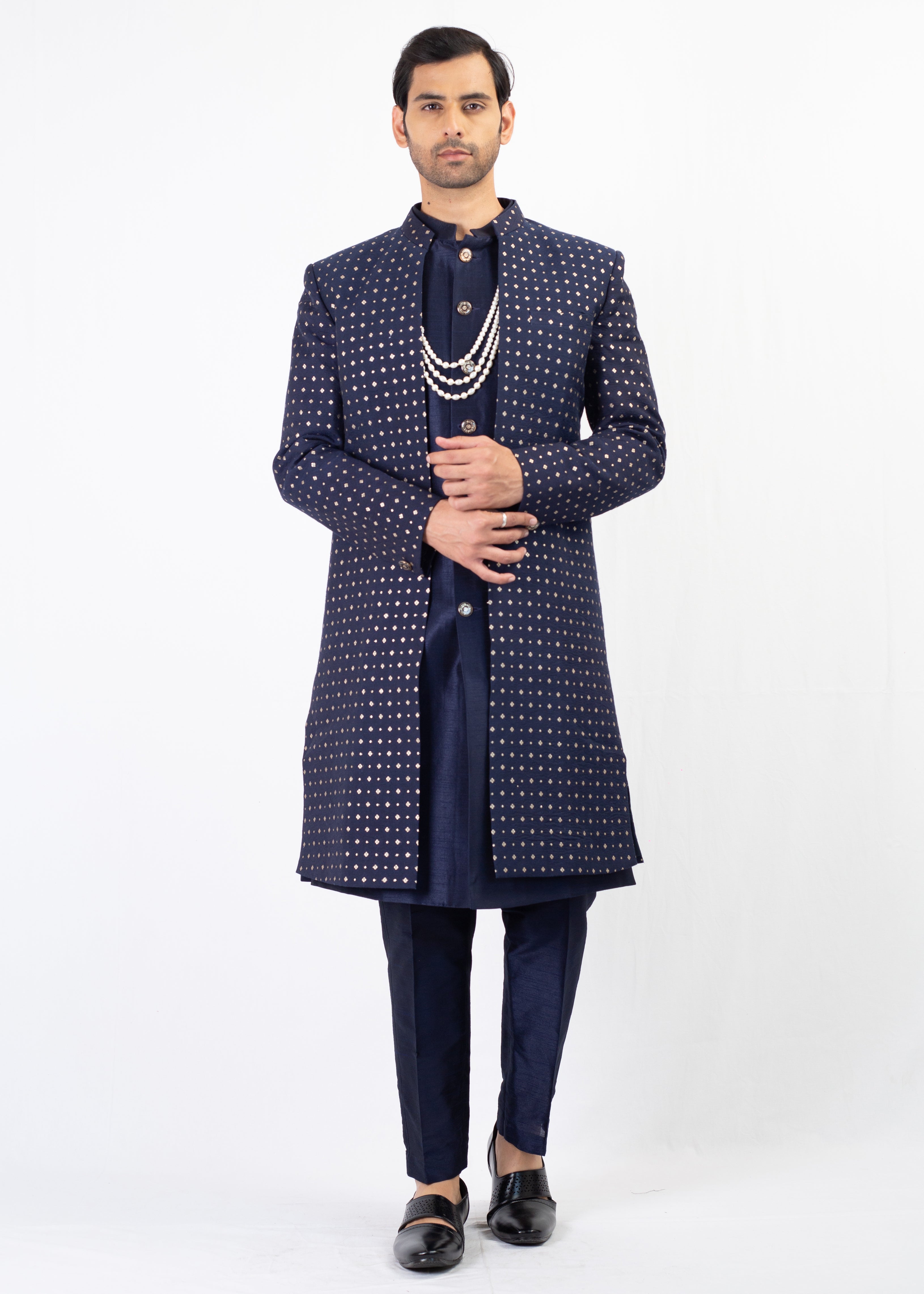 BLUE ELEGANT SHERWANI AND KURTA WITH TROUSER