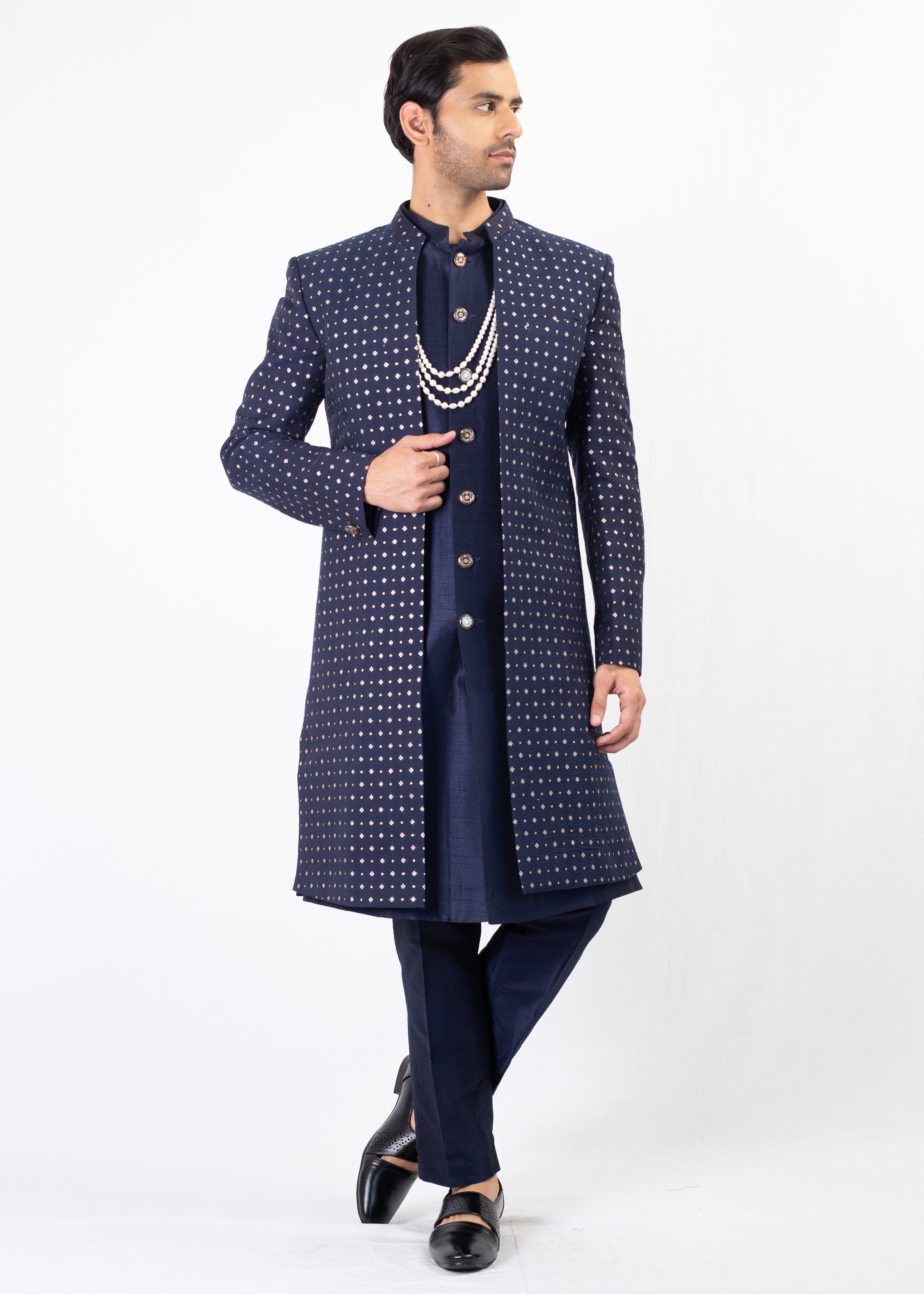 BLUE ELEGANT SHERWANI AND KURTA WITH TROUSER