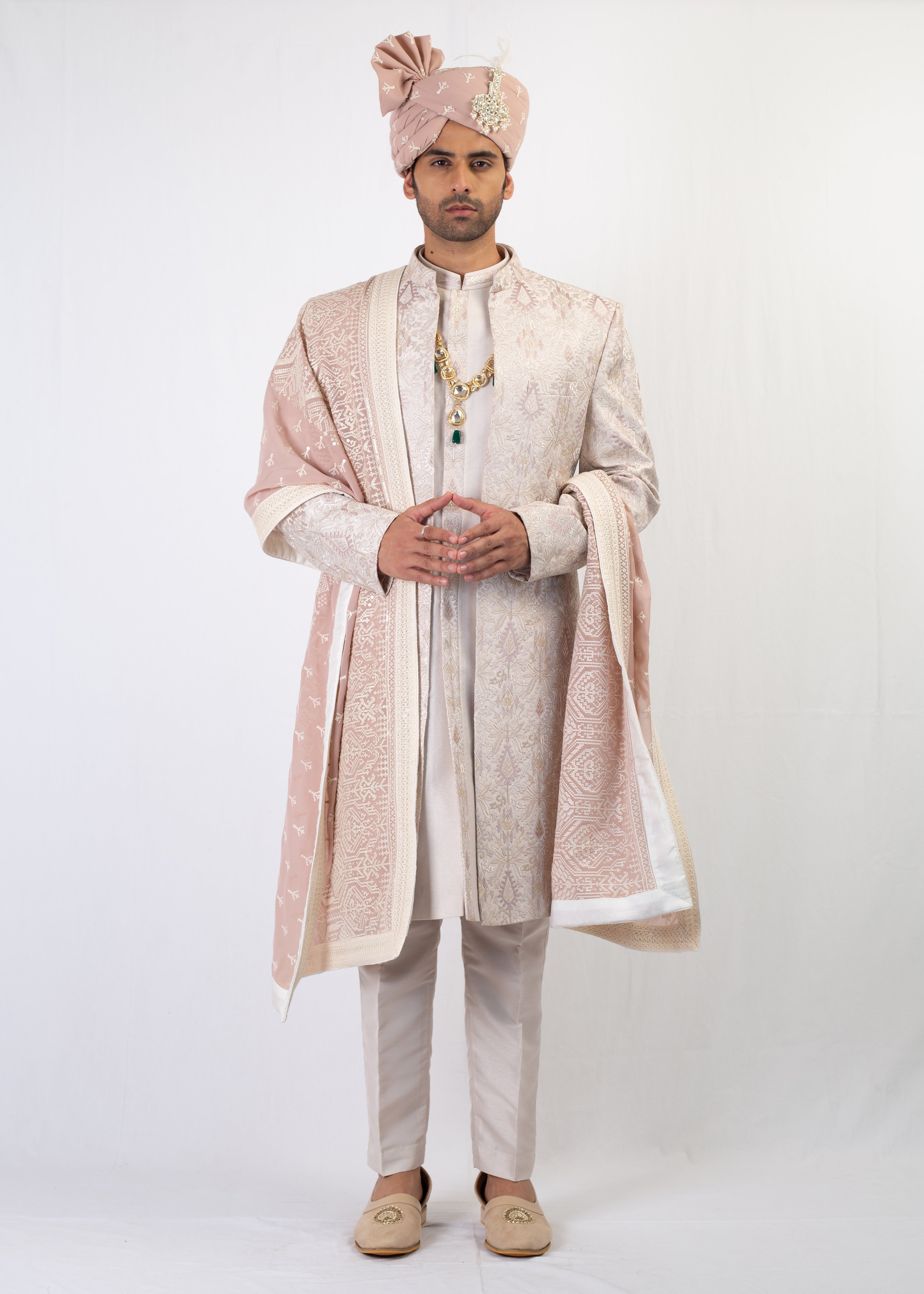 CREAM ELEGANT SHERWANI AND KURTA WITH TROUSER