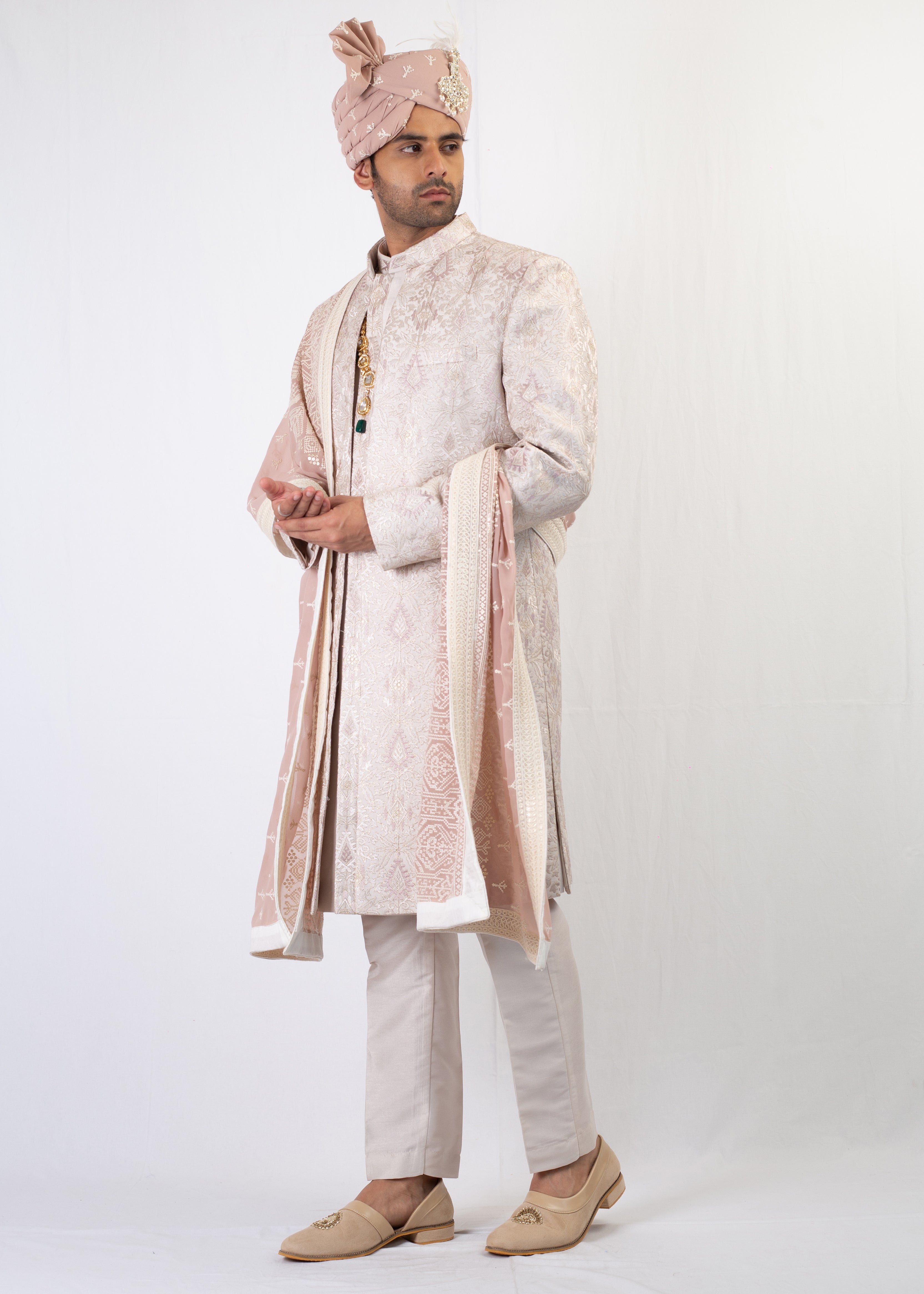 CREAM ELEGANT SHERWANI AND KURTA WITH TROUSER