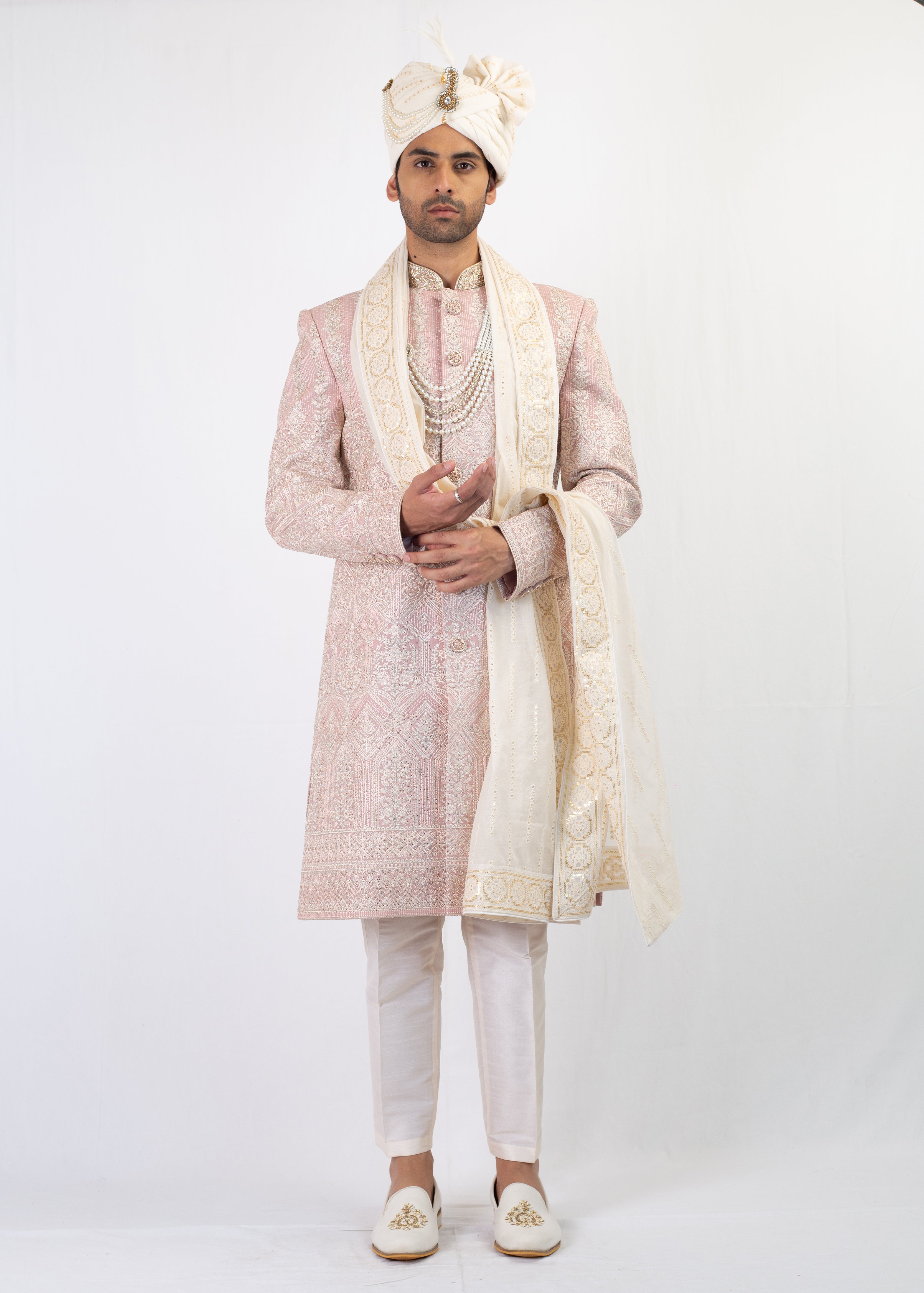 BABY PINK EMBROIDERY SHERWANI WITH TROUSER
