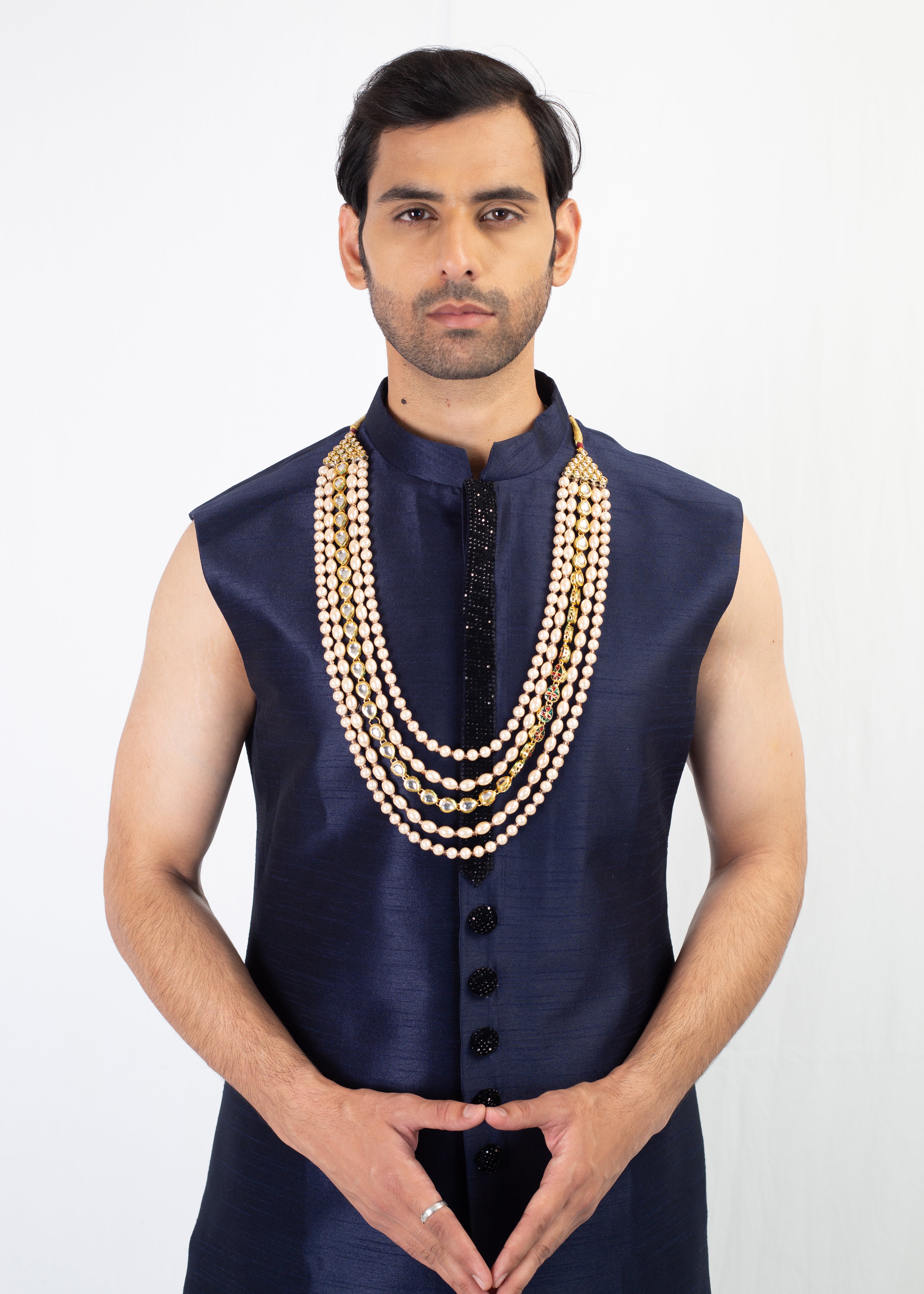 BLUE WITH BLACK ELEGANT SHERWANI AND KURTA WITH TROUSER