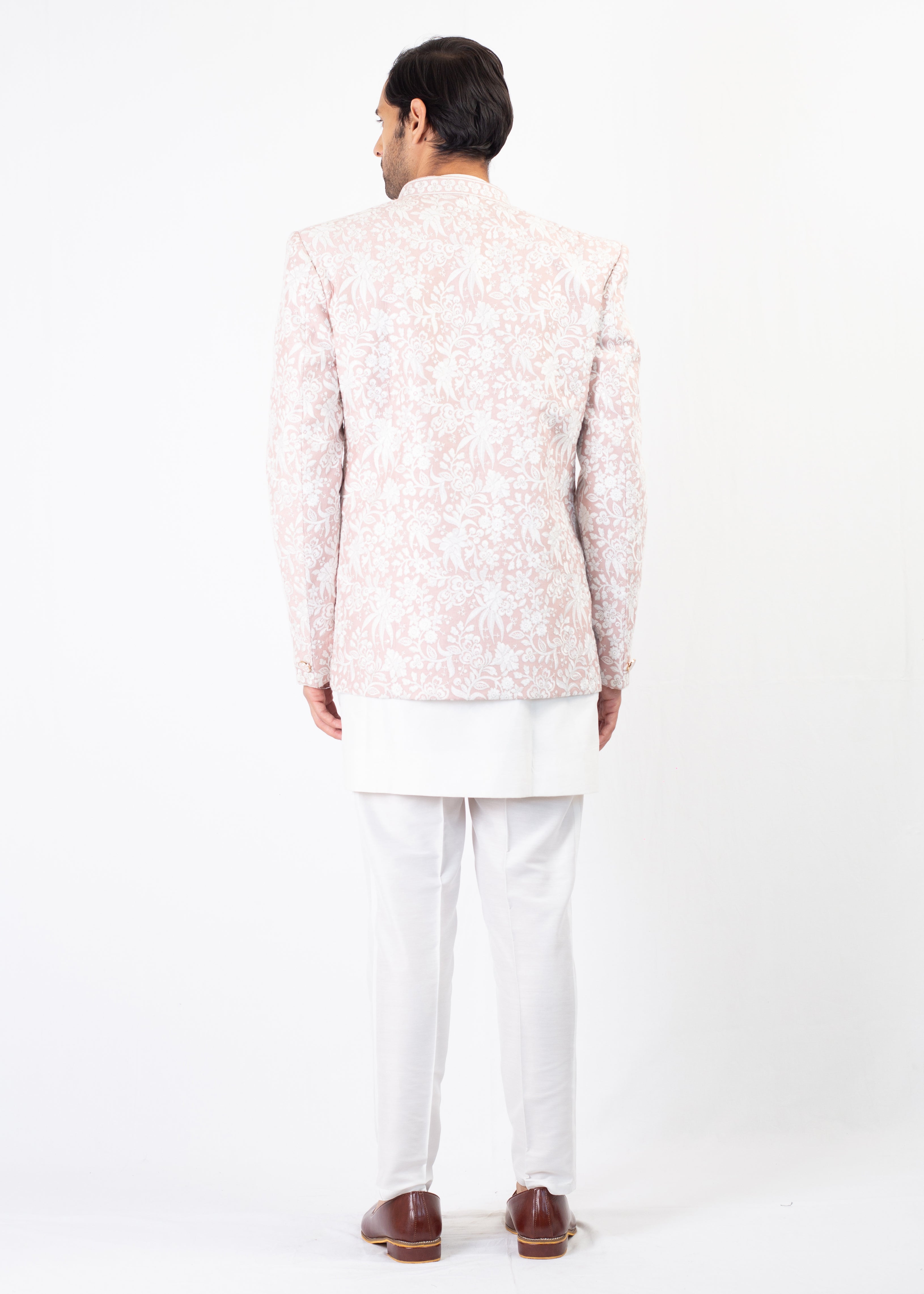 ELEGANT PEACH EMBROIDERY WAISTCOT WITH KURTA AND TROUSER