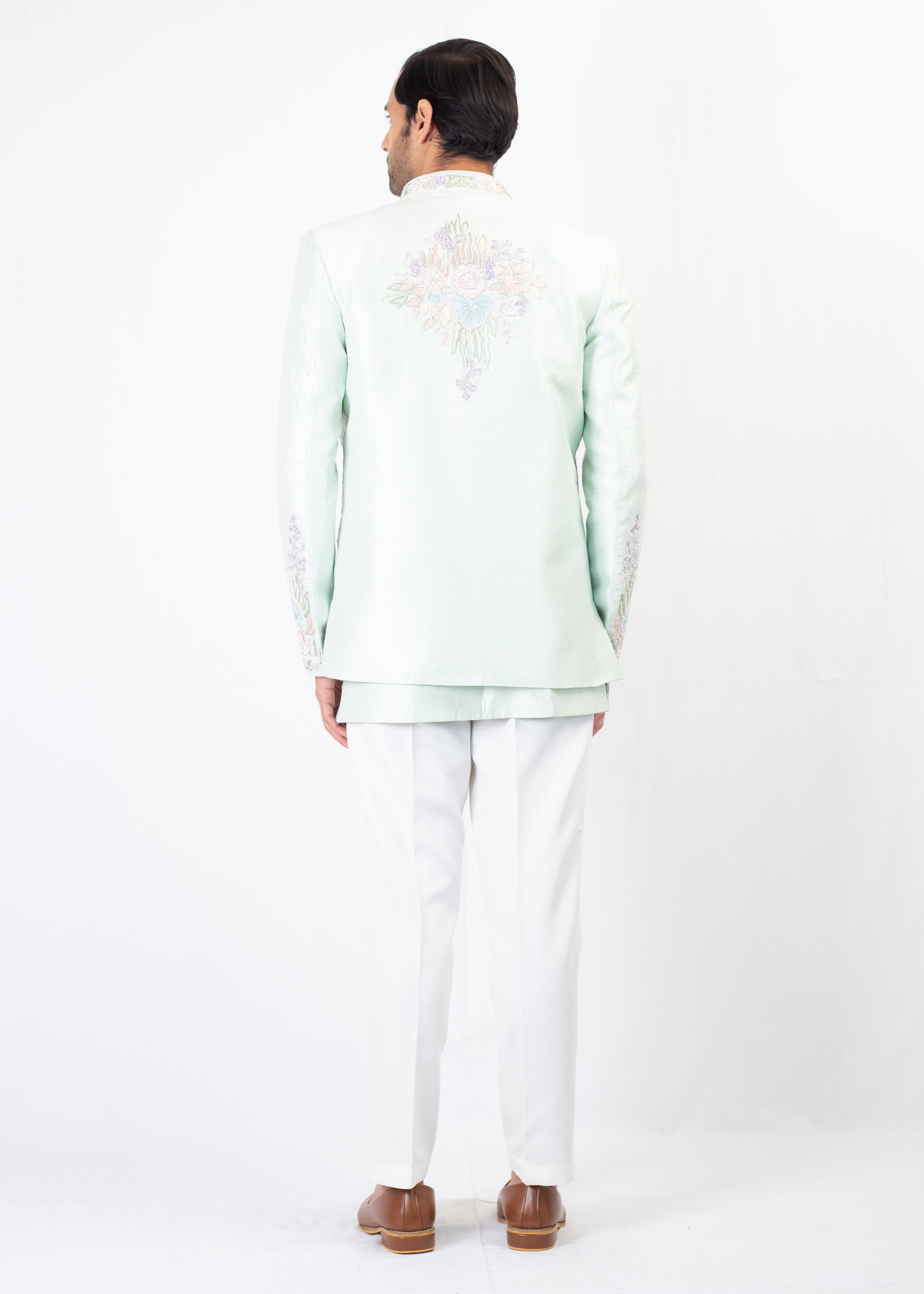 MINT GREEN EMBROIDERY BLAZER AND KURTA WITH TROUSER