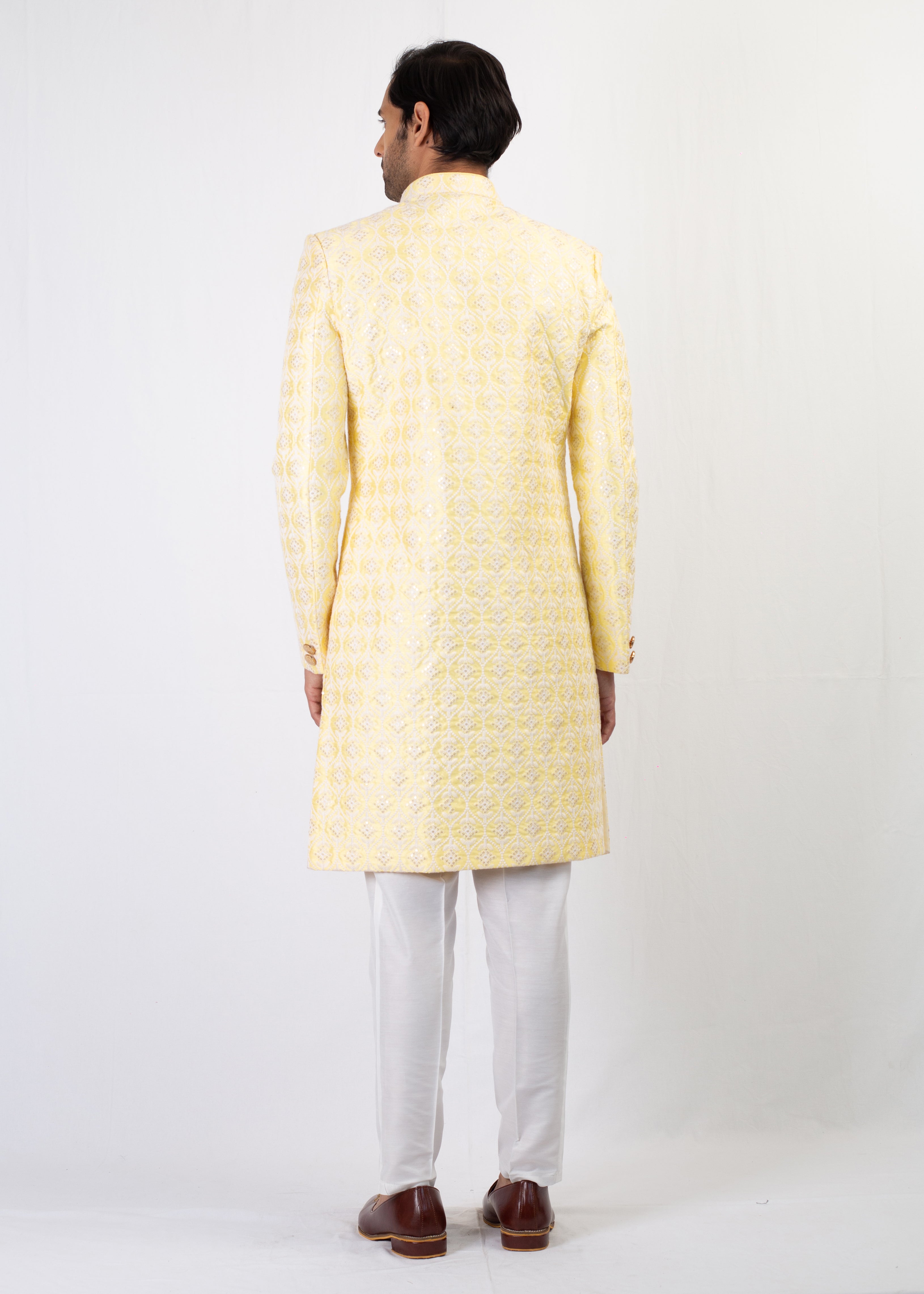 LIGHT YELLOW EMBROIDERY KURTA WITH WHITE TROUSER