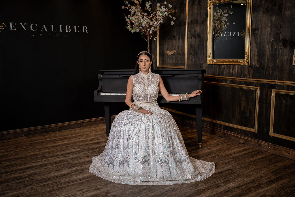 Pearl Hand Embroidery Top with Embroidered lehenga