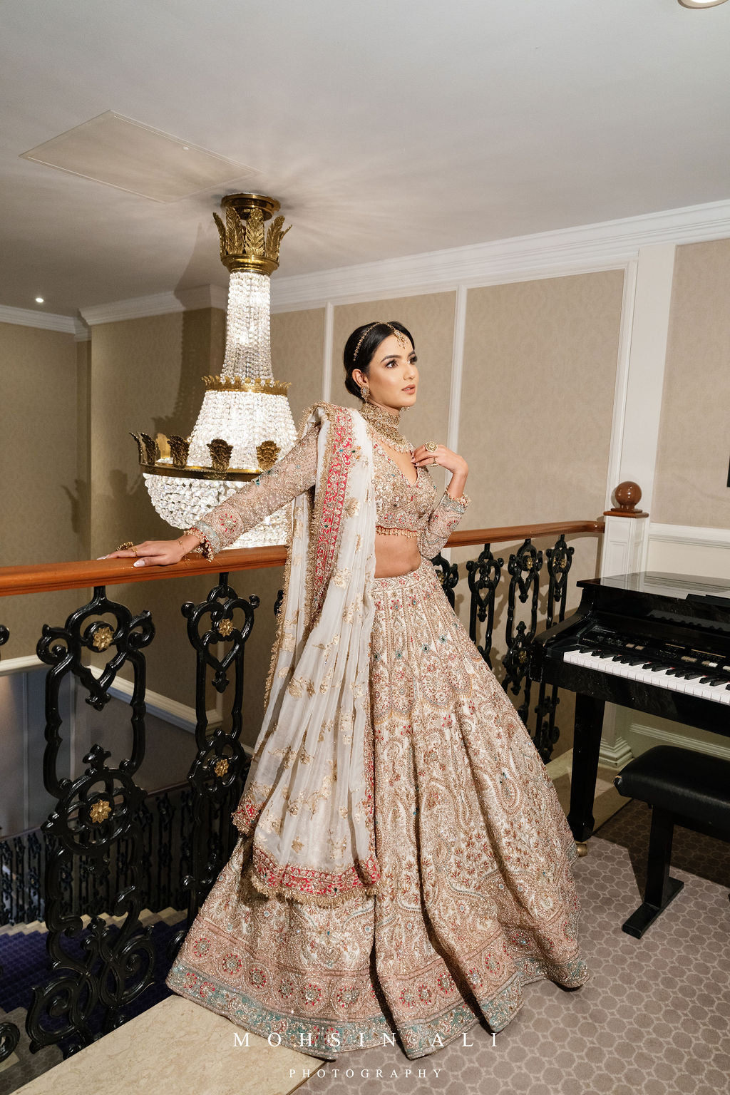 White Bridal Lehenga With Dupatta & Veil