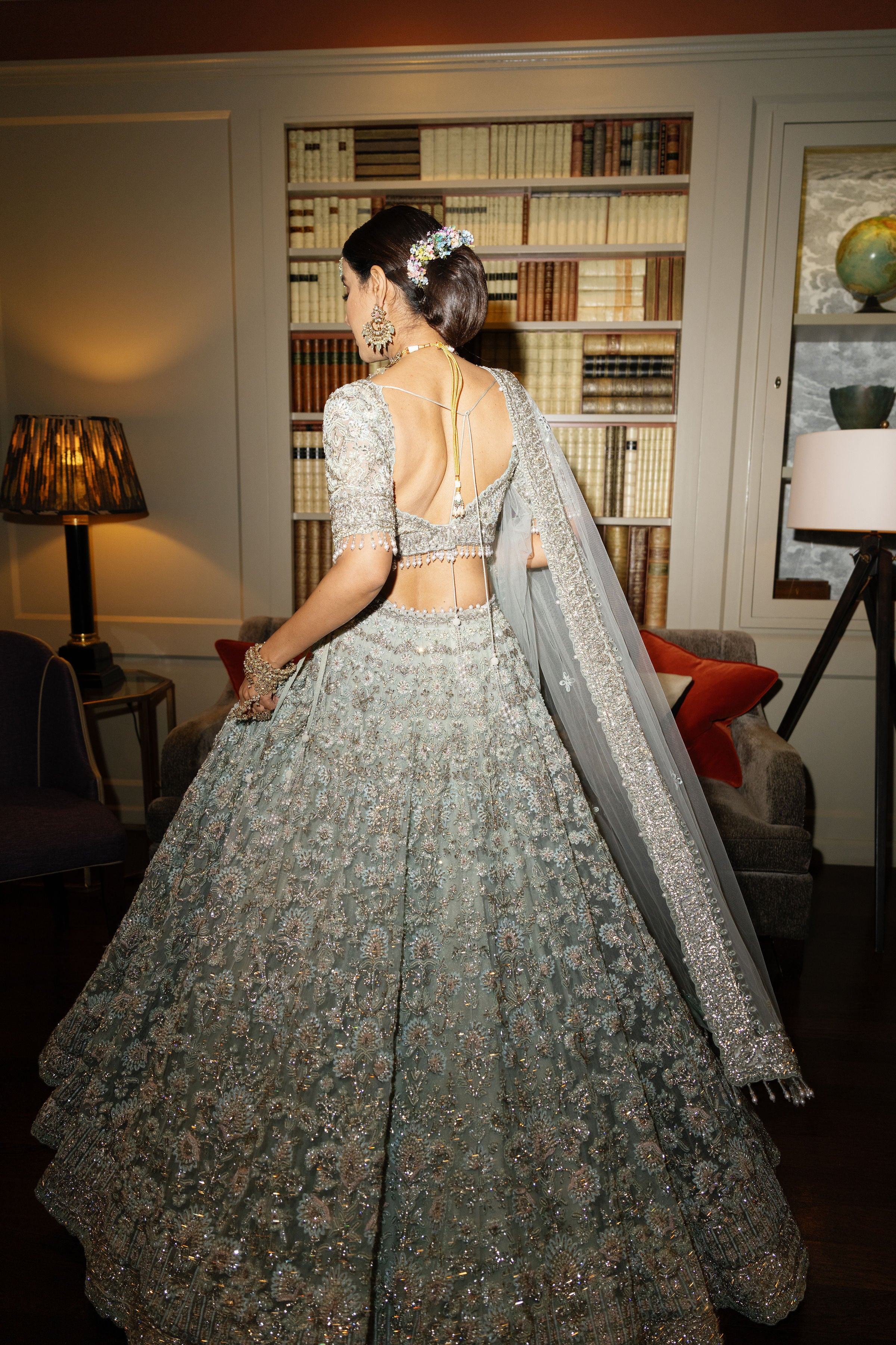 Sage Green Lehenga With Heavy Hand Embroidery