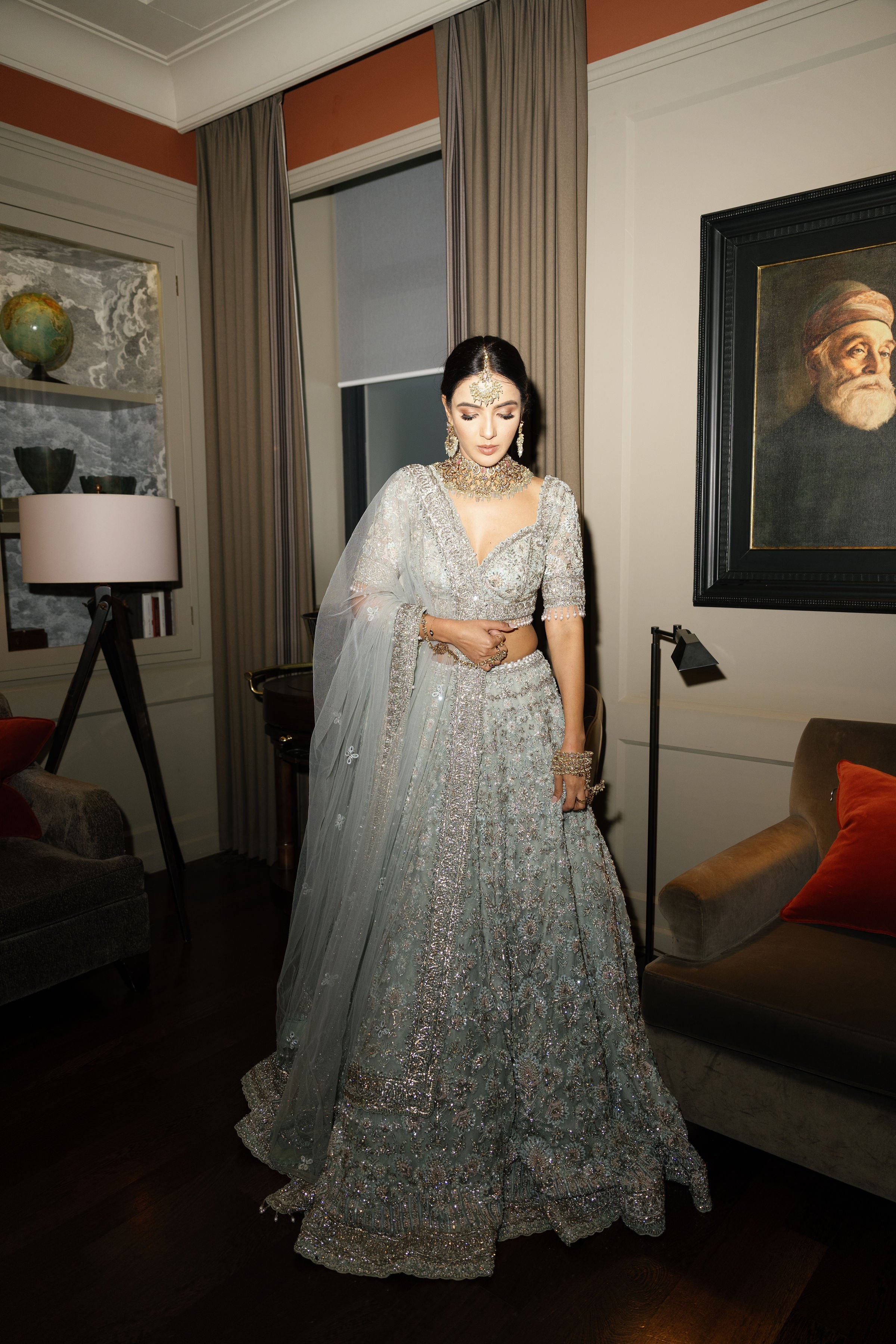 Sage Green Lehenga With Heavy Hand Embroidery