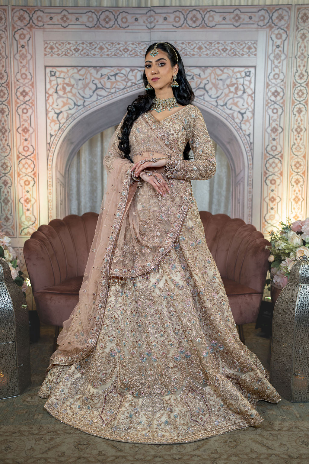 Ivory Embroidered Lehenga With Nude Dupatta