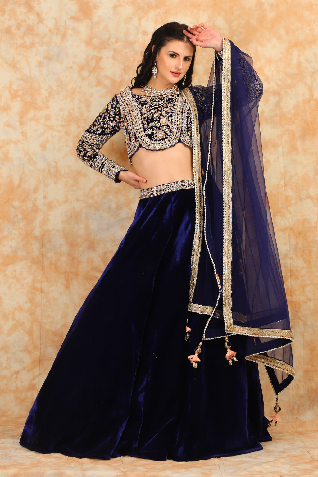 Royal Blue lehenga with embroidered top