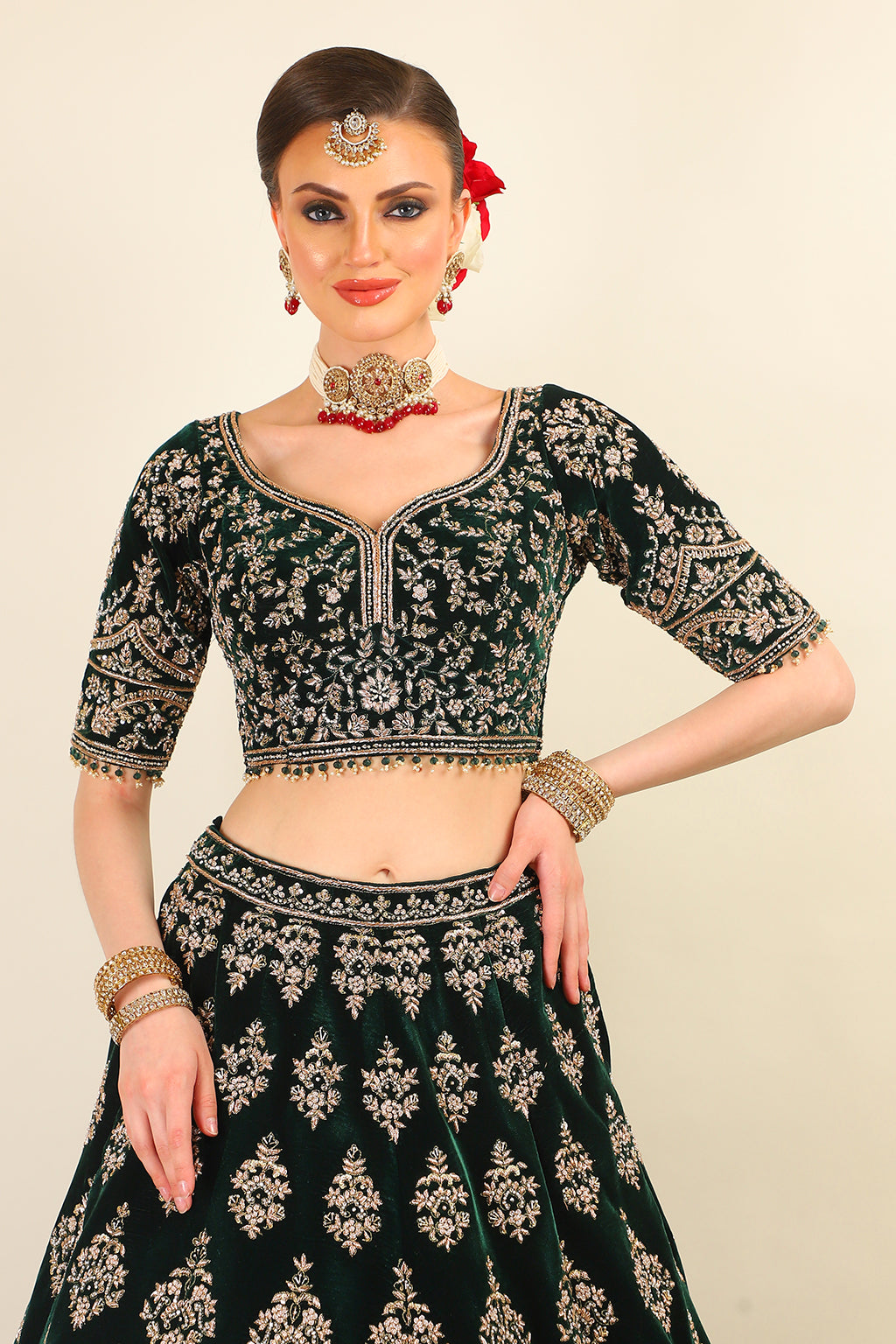 GREEN VELVET LEHENGA