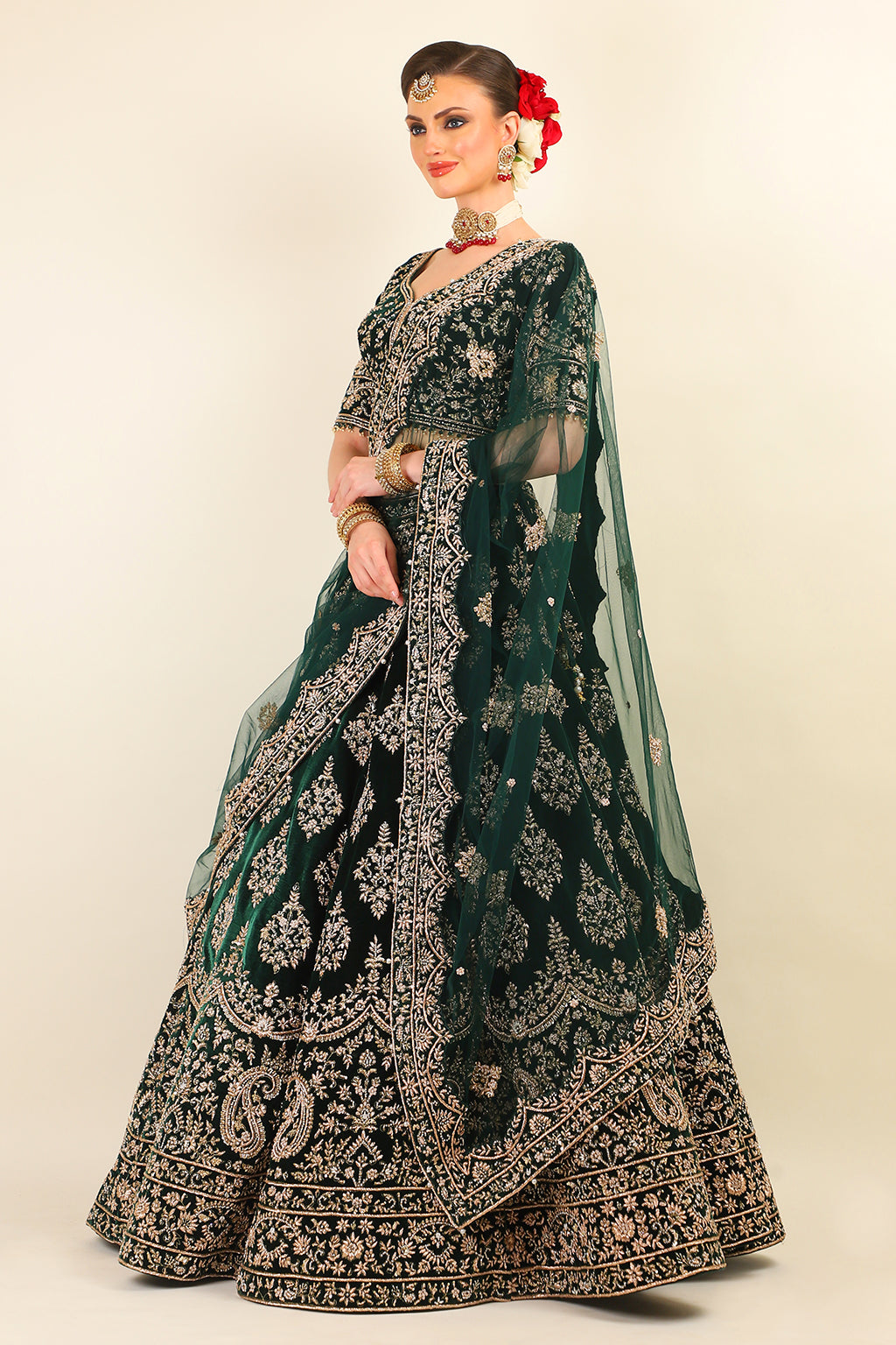 GREEN VELVET LEHENGA