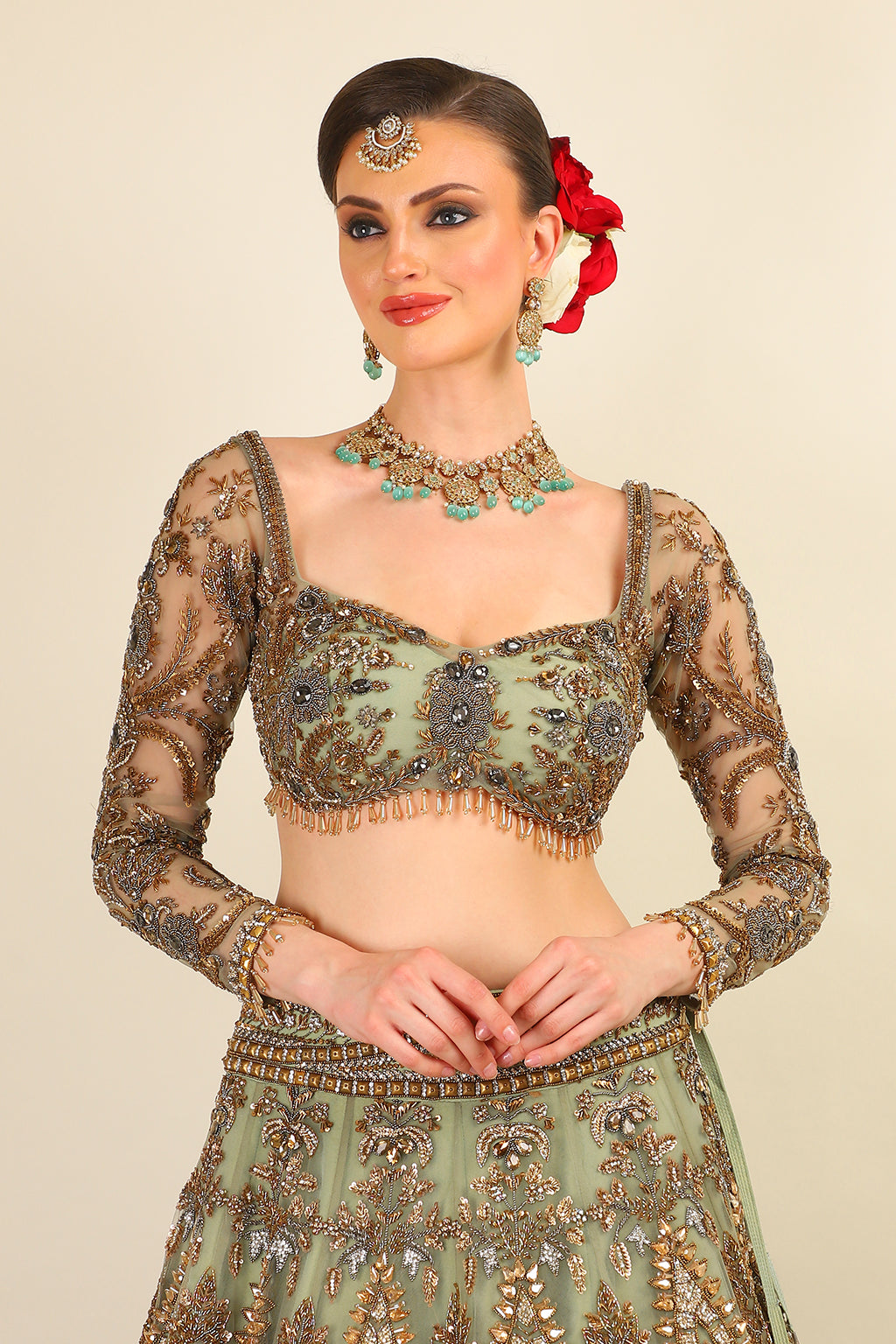 HAND EMBROIDERBRIDAL LEHENGA WITH TOP