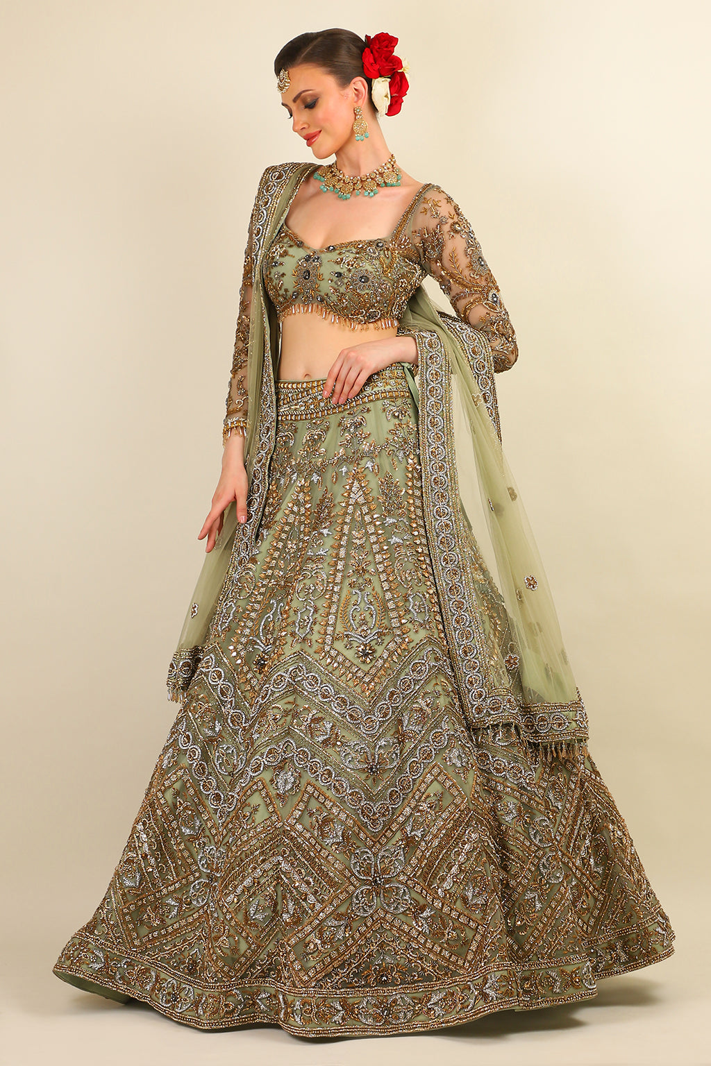 HAND EMBROIDERBRIDAL LEHENGA WITH TOP