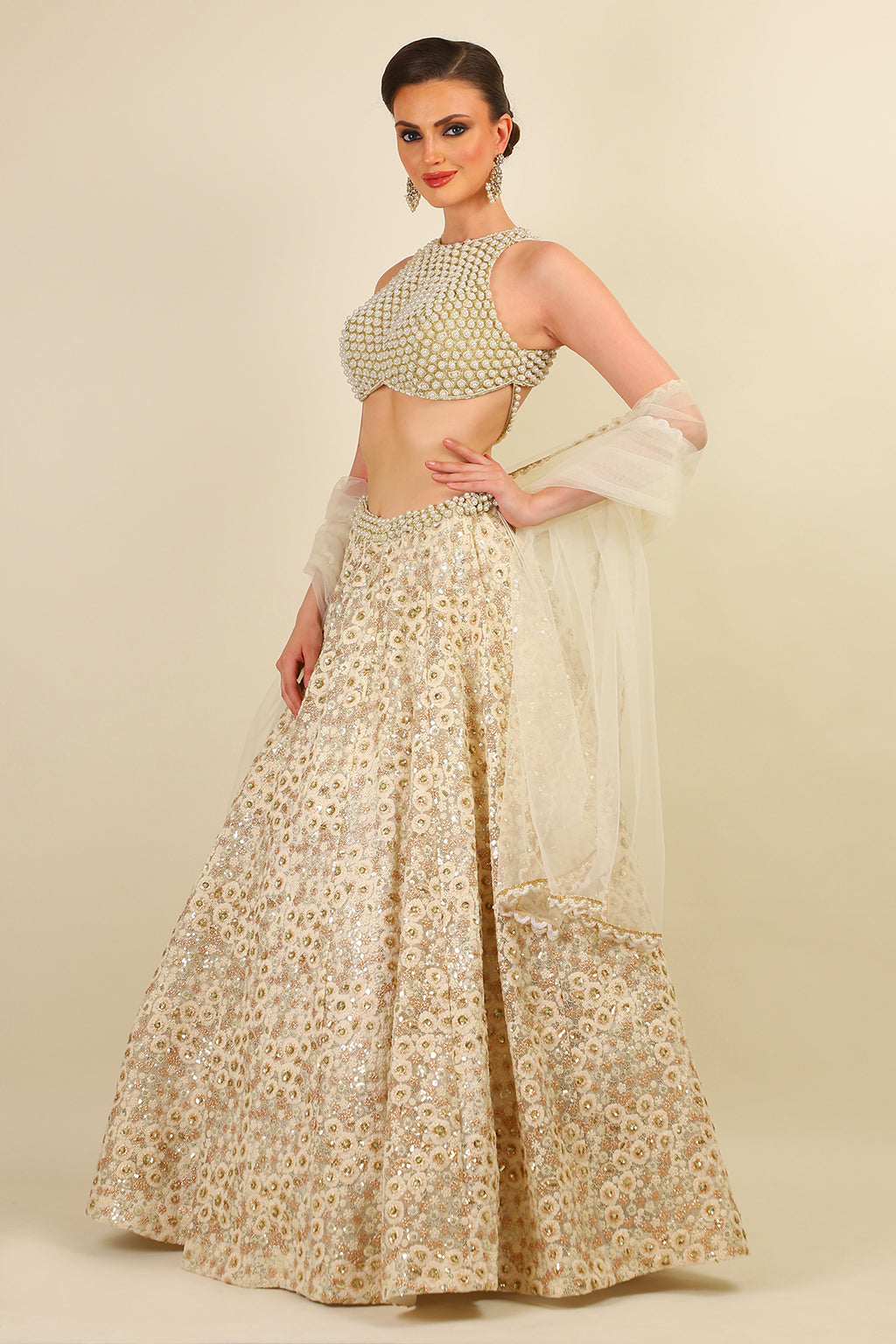 EMBROIDERED LEHENGA WITH PEARL WORK TOP