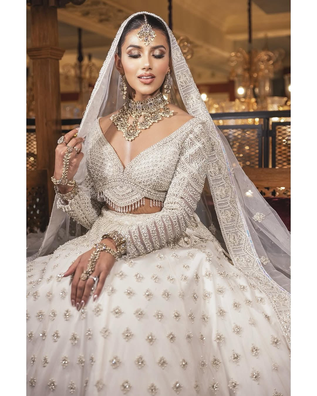 Ivory Royal Full-Sleeve Bridal Lehenga Set