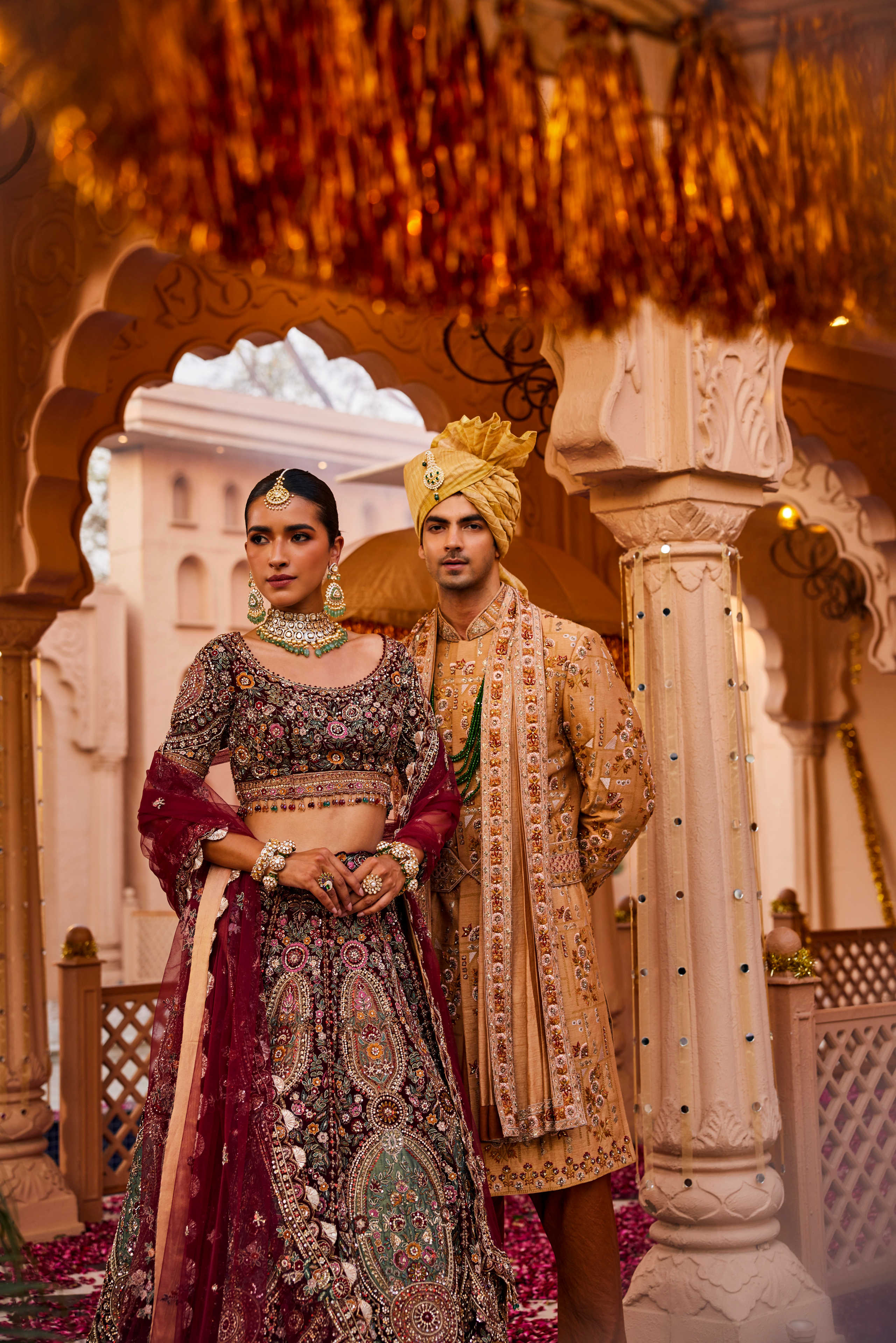 MAROON VELVET MULTI PATCHES LEHENGA WITH BEAUTIFUL TOP AND EMBROIDERY SCARF
