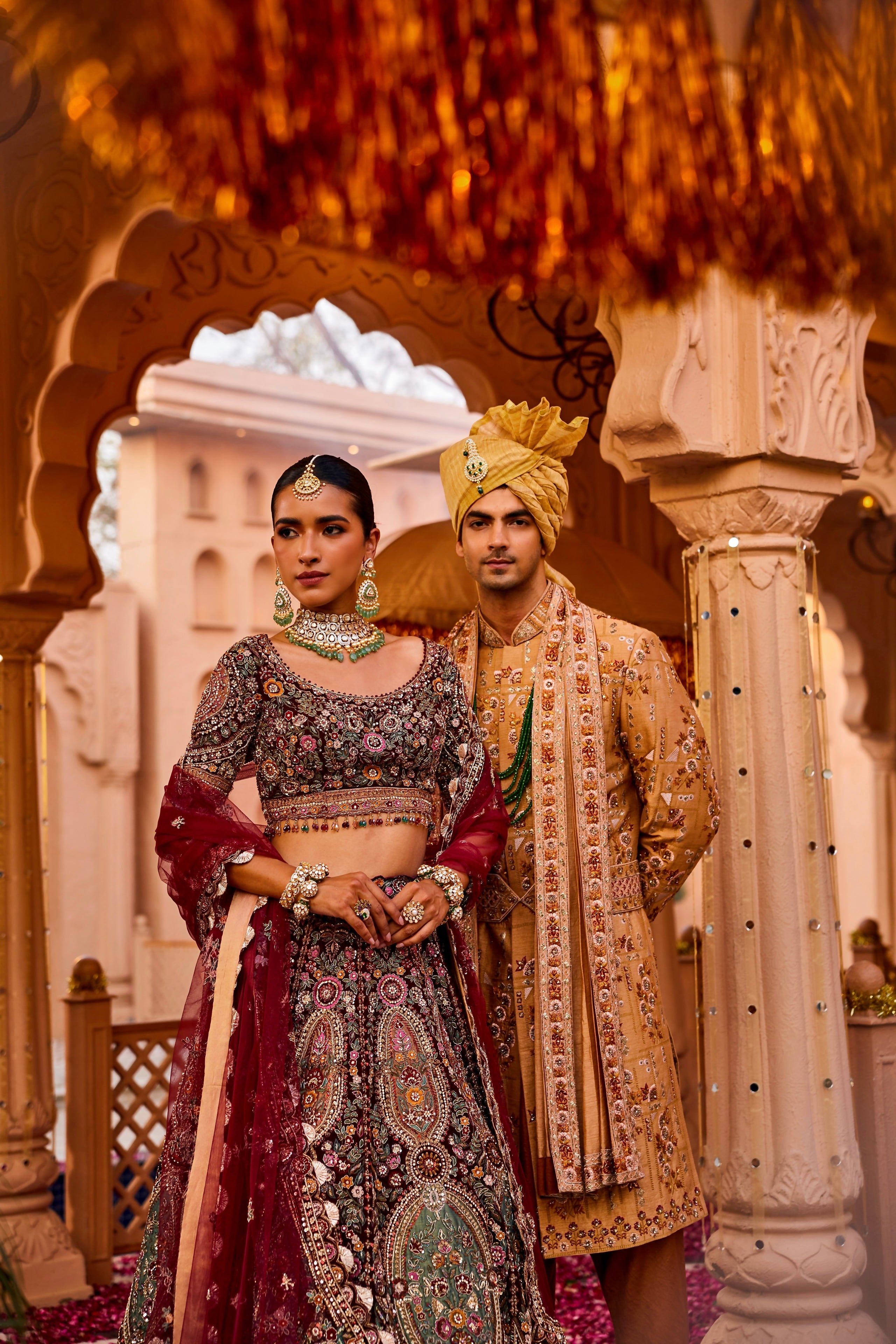 MAROON VELVET MULTI PATCHES LEHENGA WITH BEAUTIFUL TOP AND EMBROIDERY SCARF