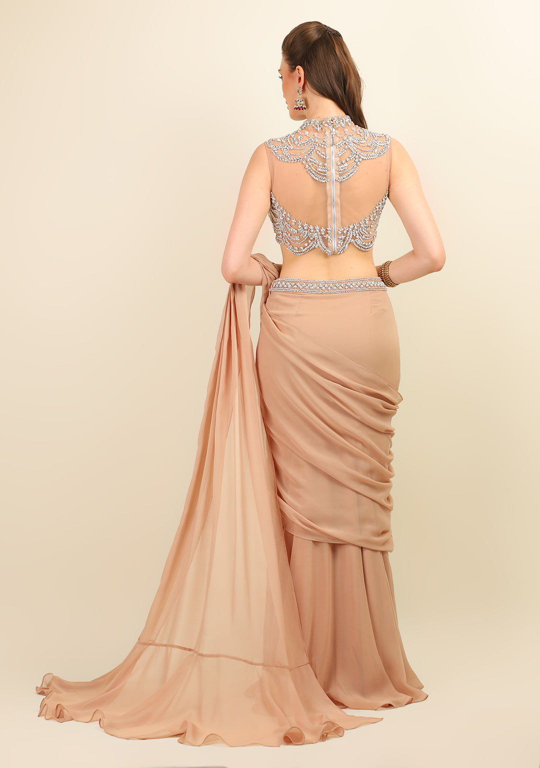 HAND EMBROIDERED TOP WITH NUDE STITCH SAREE