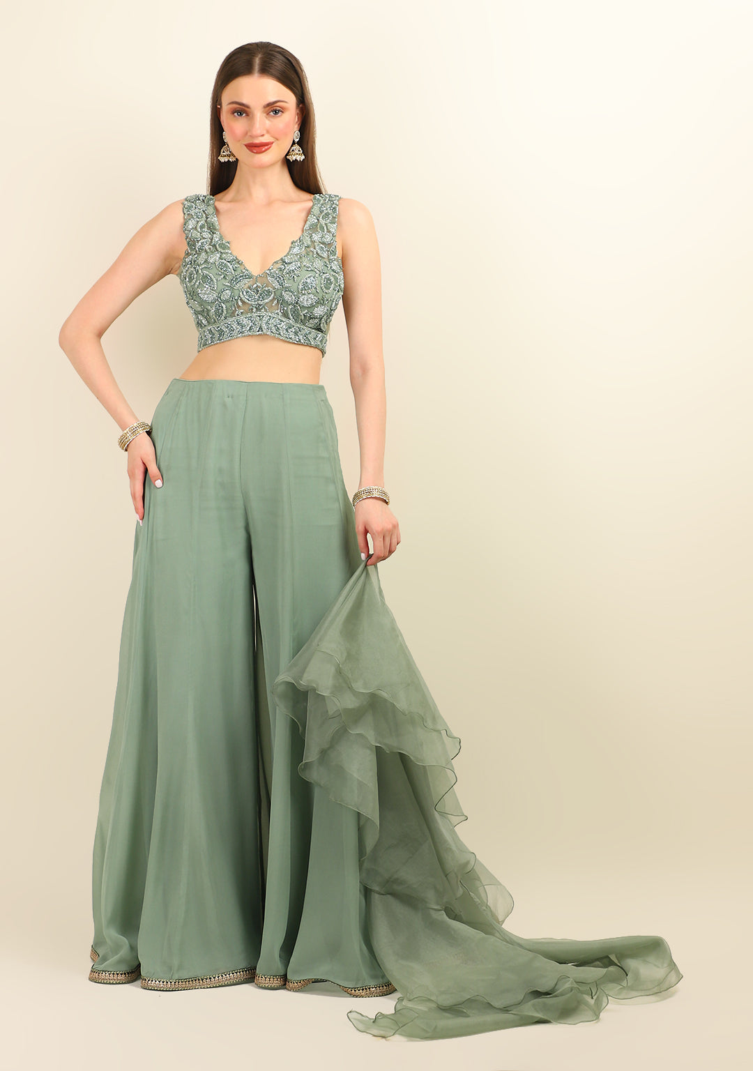 DUSTY BLUE EMBROIDERY TOP WITH SHARARA