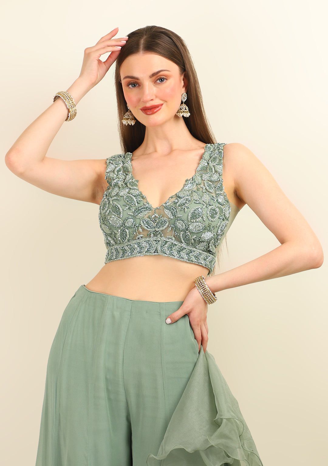 DUSTY BLUE EMBROIDERY TOP WITH SHARARA